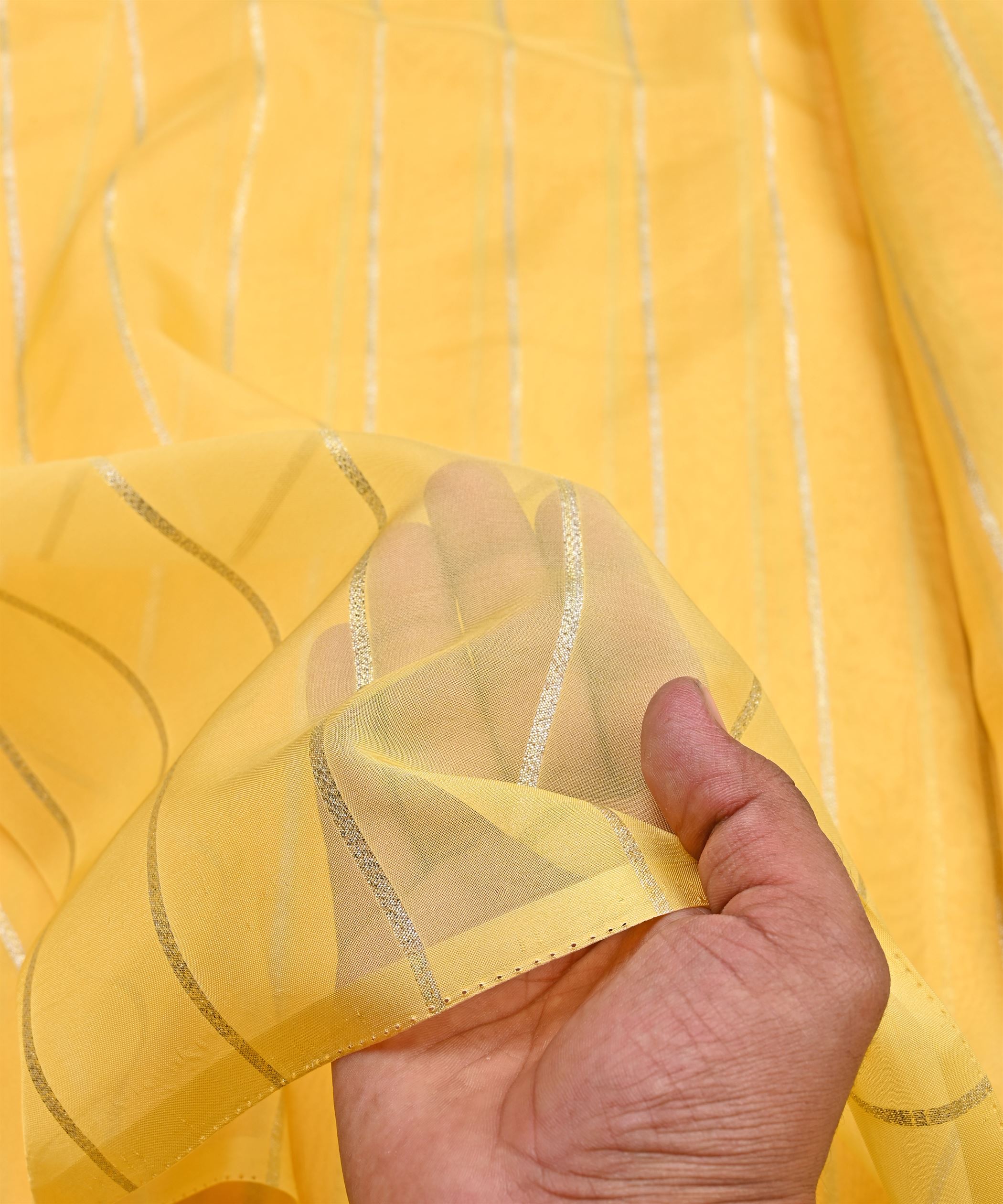 Lime Yellow Organza fabric with silver Lining