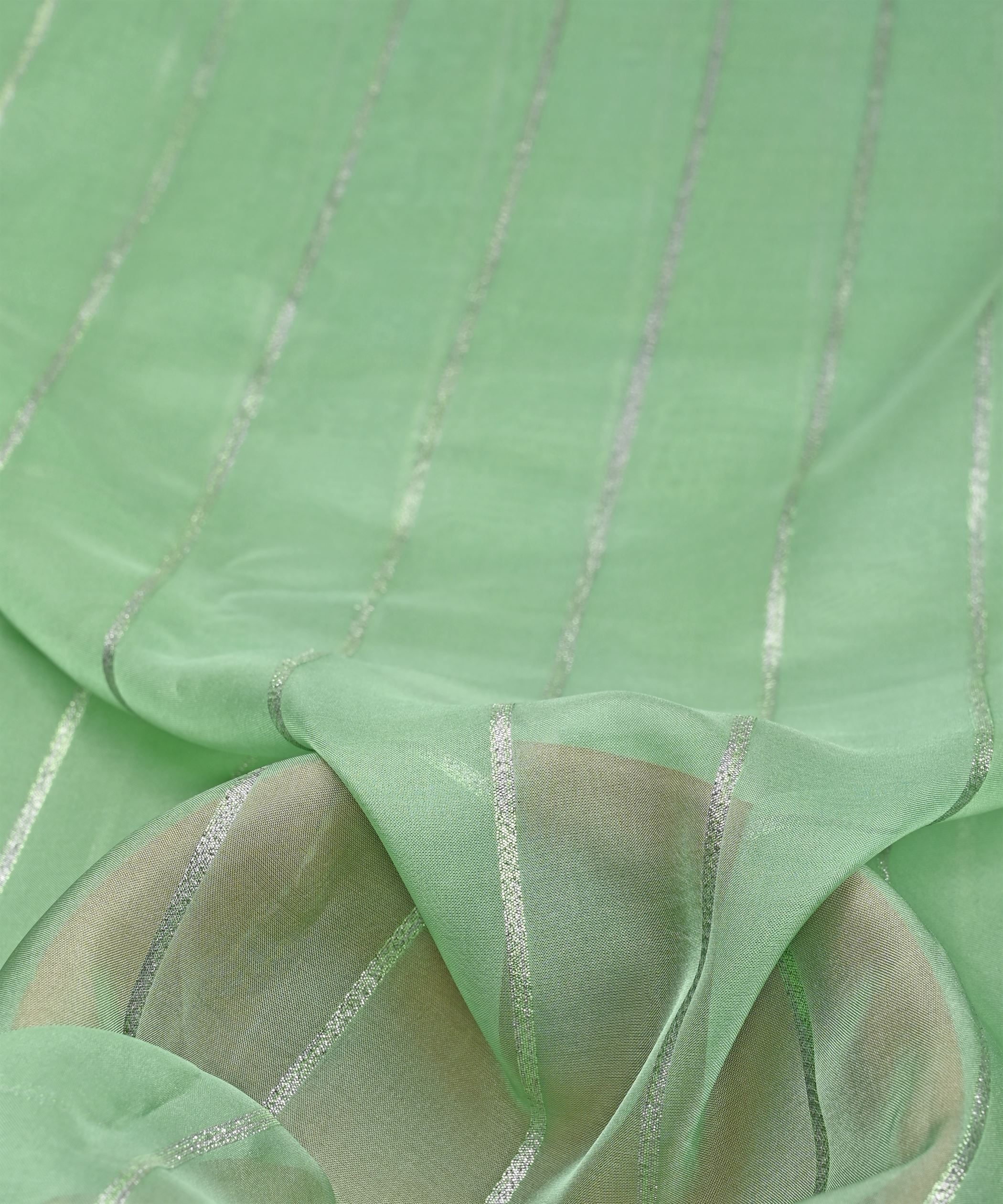 Sea Green Organza fabric with silver Lining