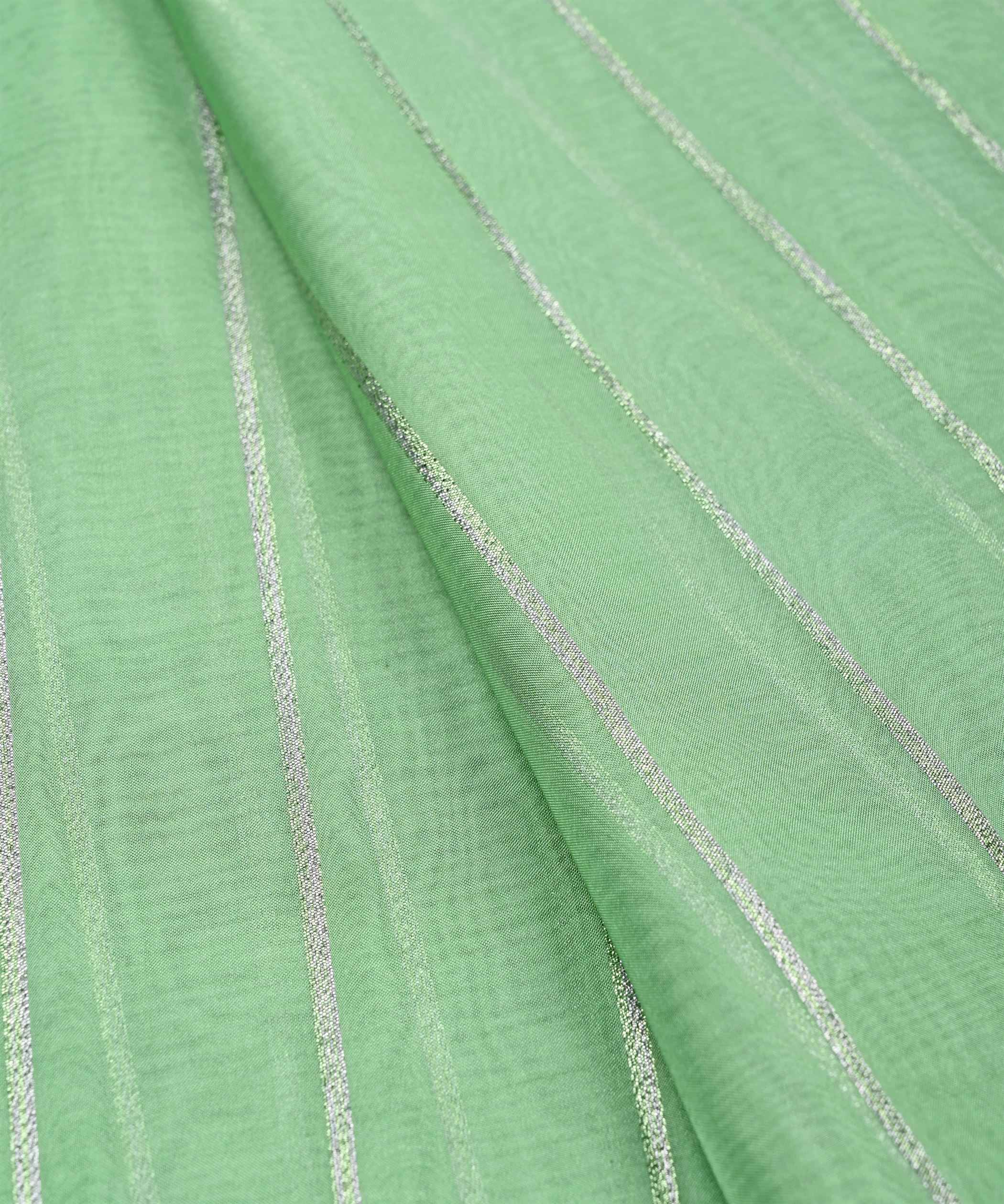 Sea Green Organza fabric with silver Lining