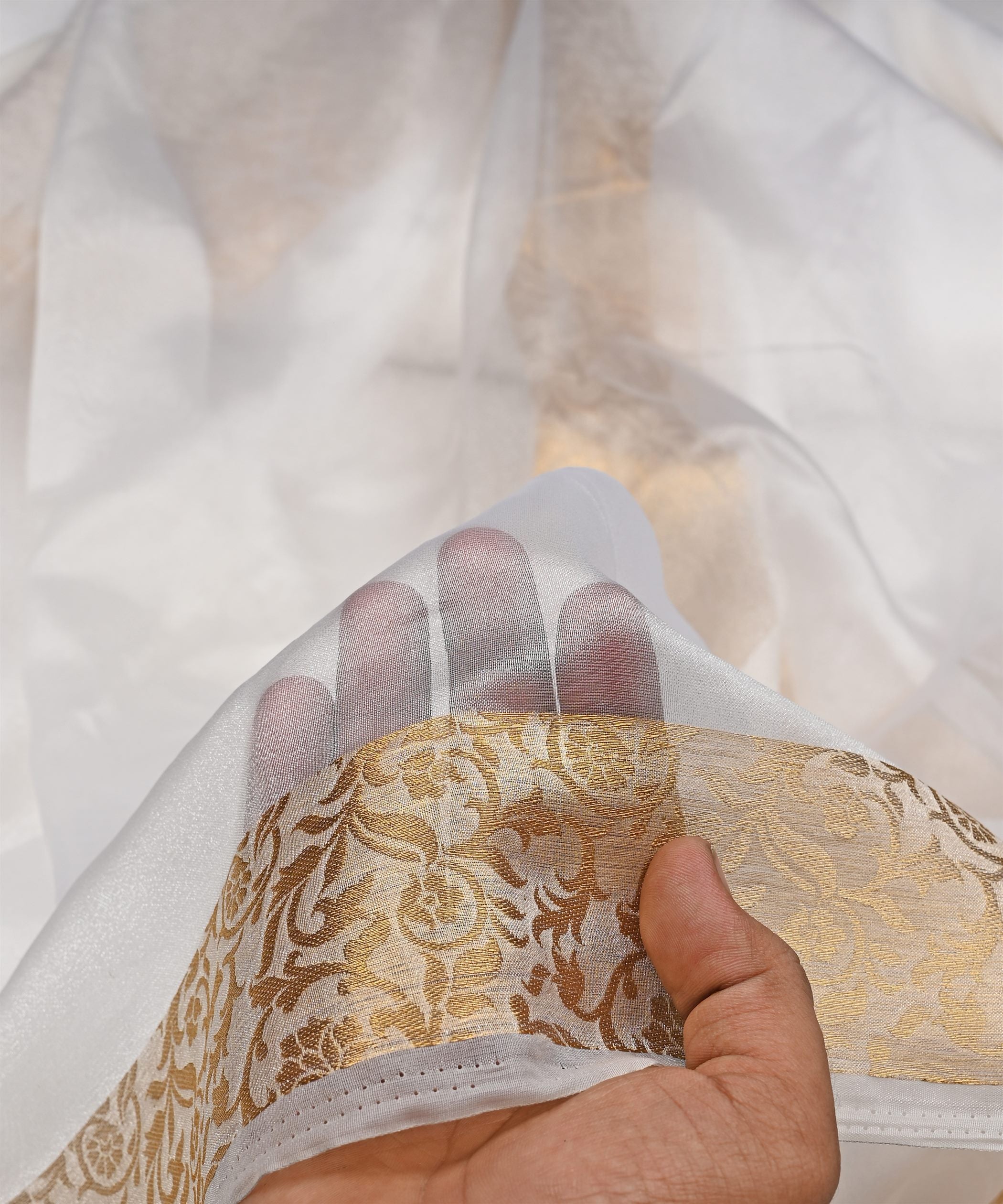Organza Fabric with Floral Golden Border