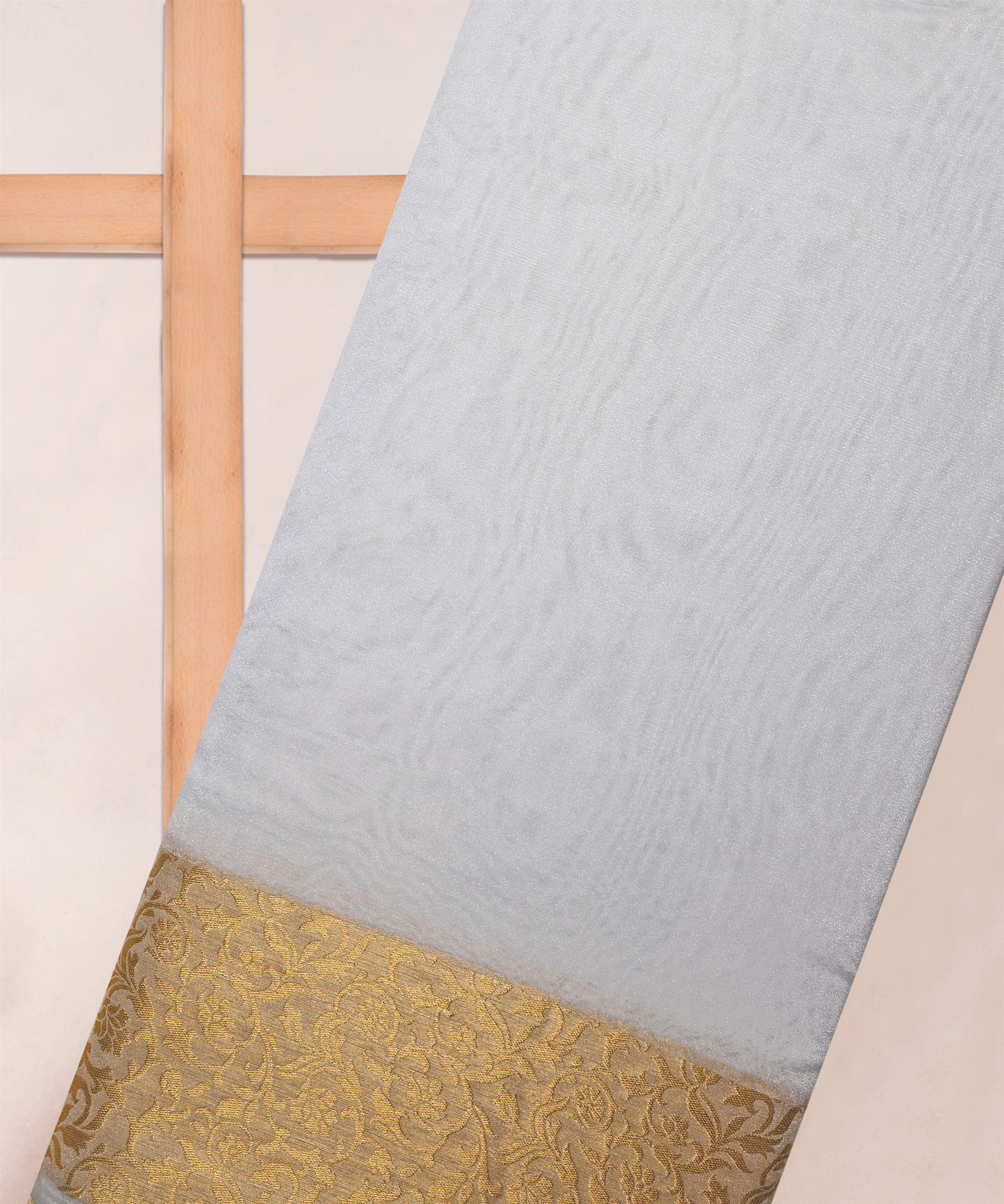 Organza Fabric with Floral Golden Border