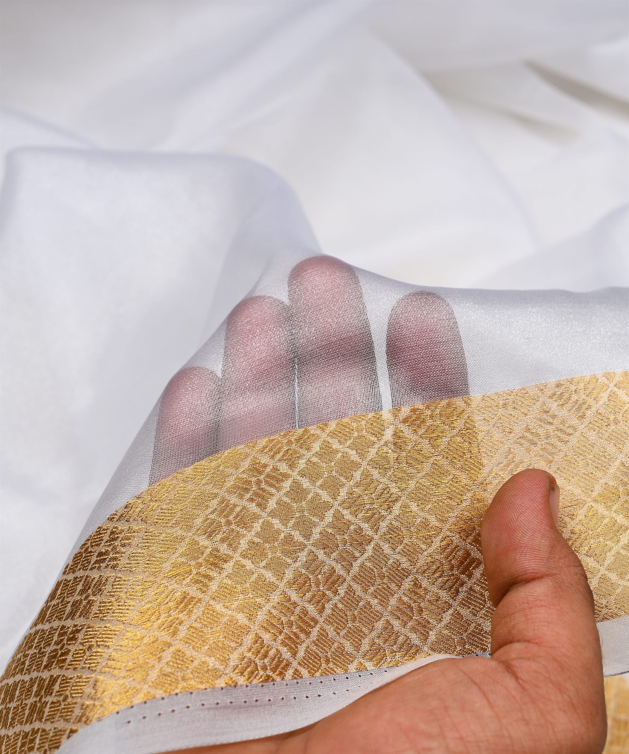Organza Fabric with Checks Golden Border