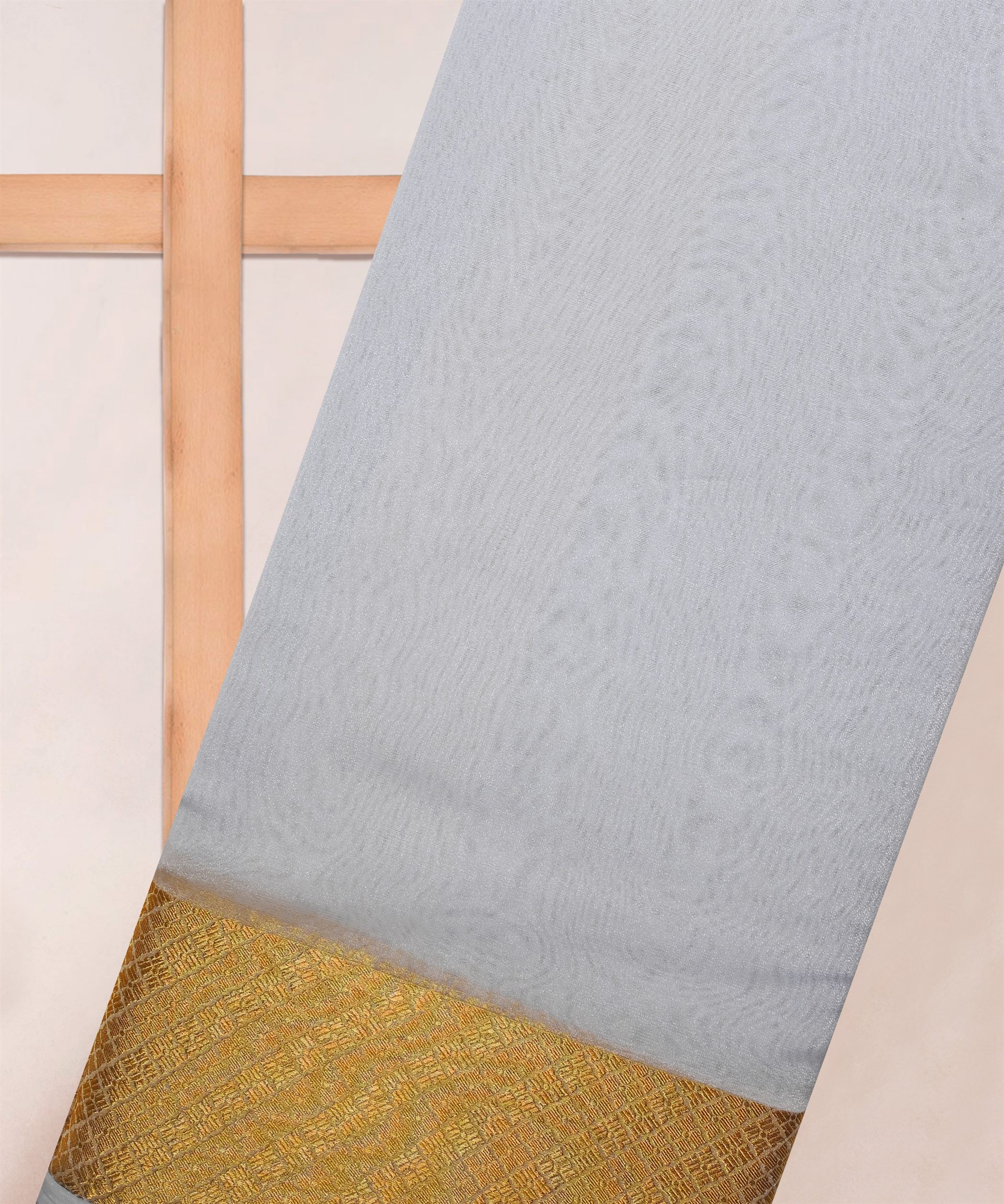 Organza Fabric with Checks Golden Border