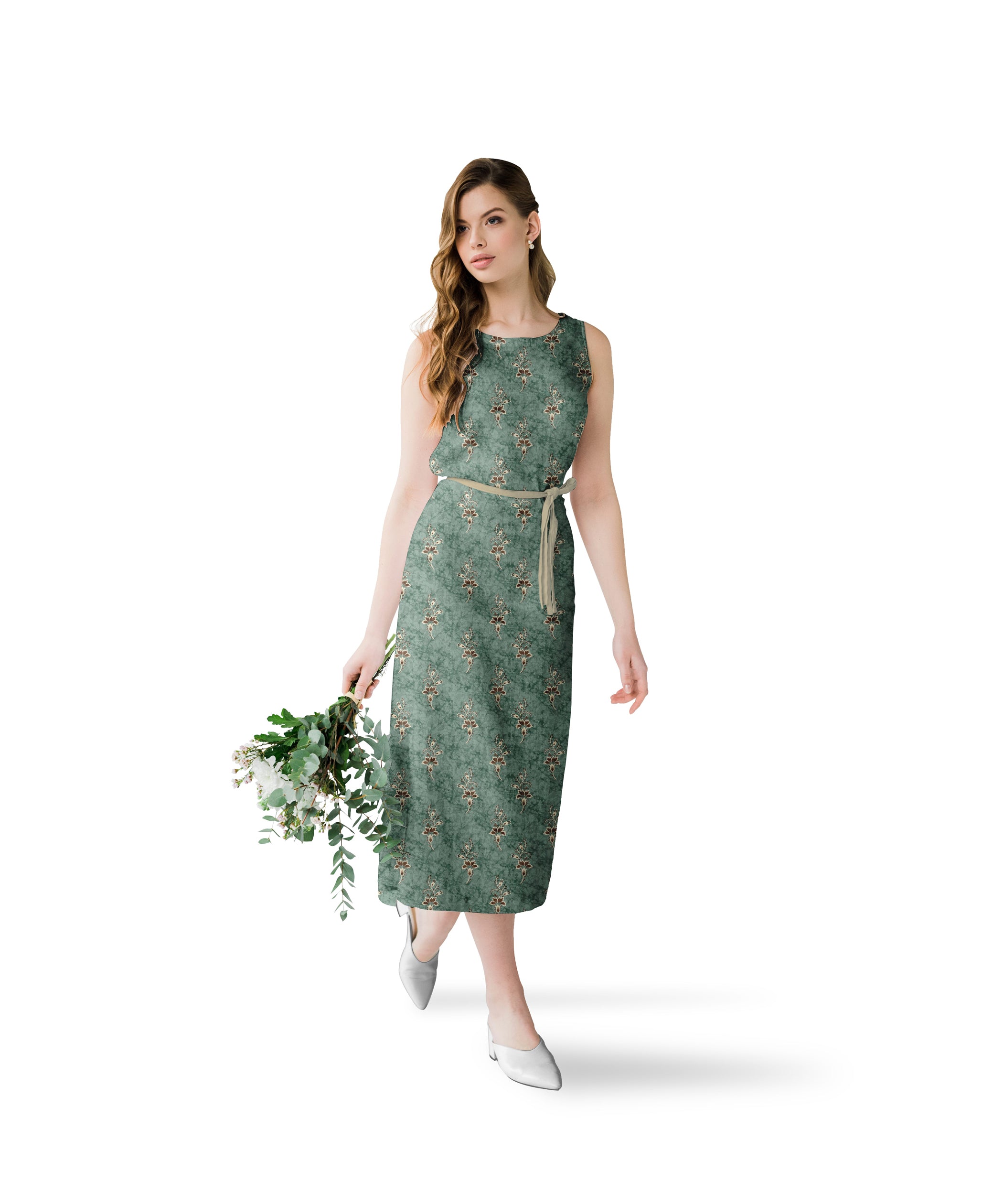 Pale Green-Hibiscus Ajrakh Print