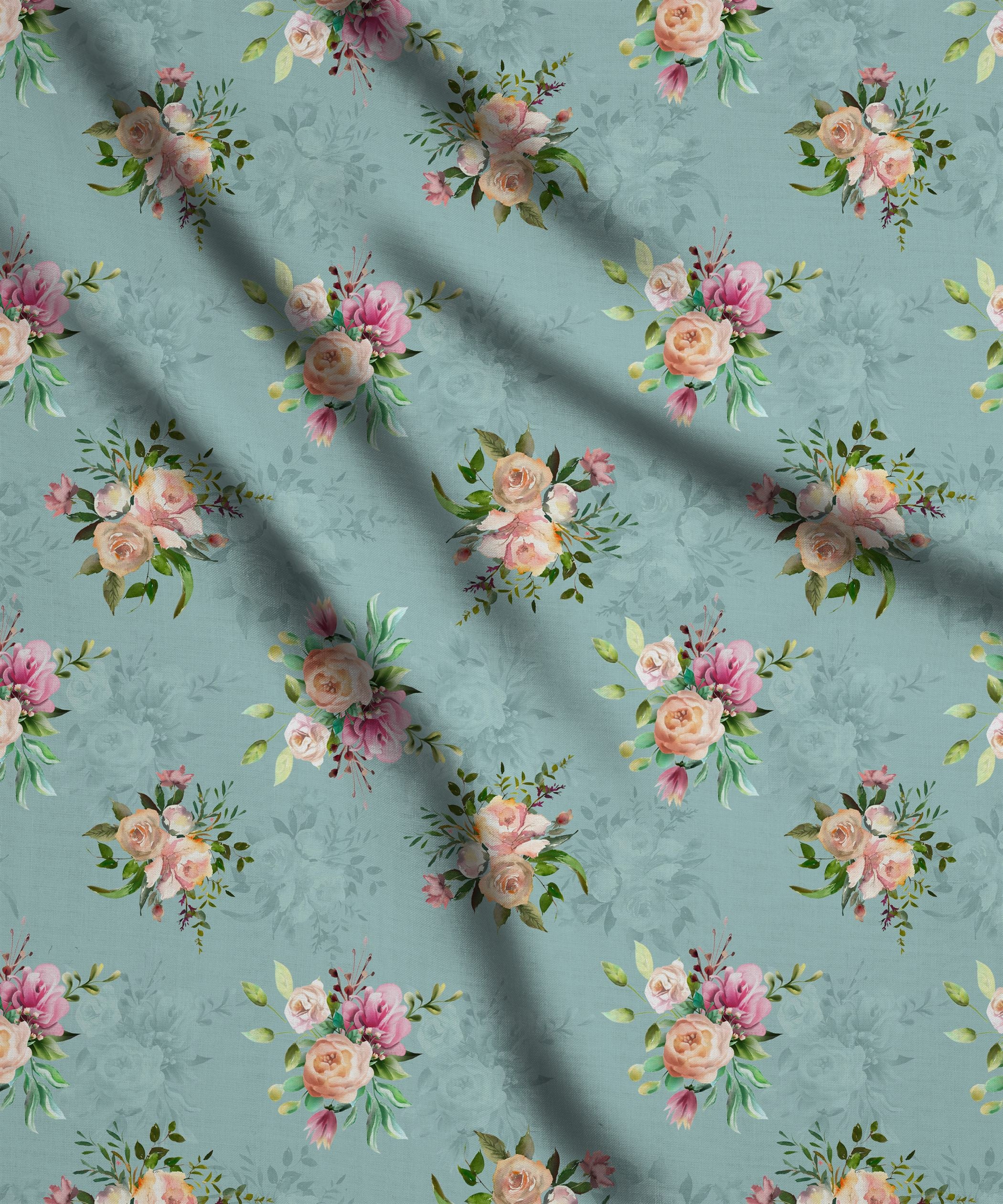 Pastel Aqua-Rose Bunch Print