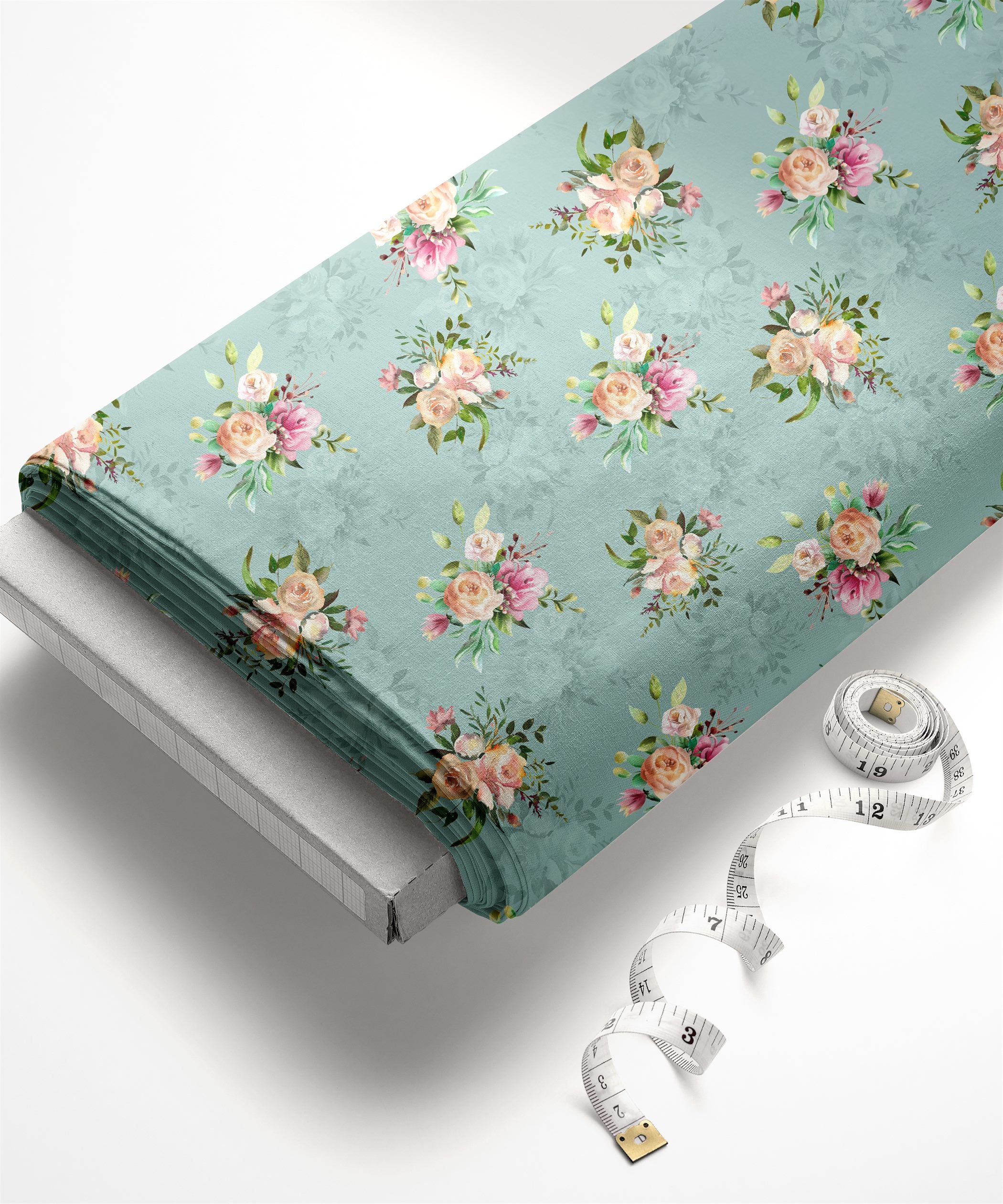 Pastel Aqua-Rose Bunch Print