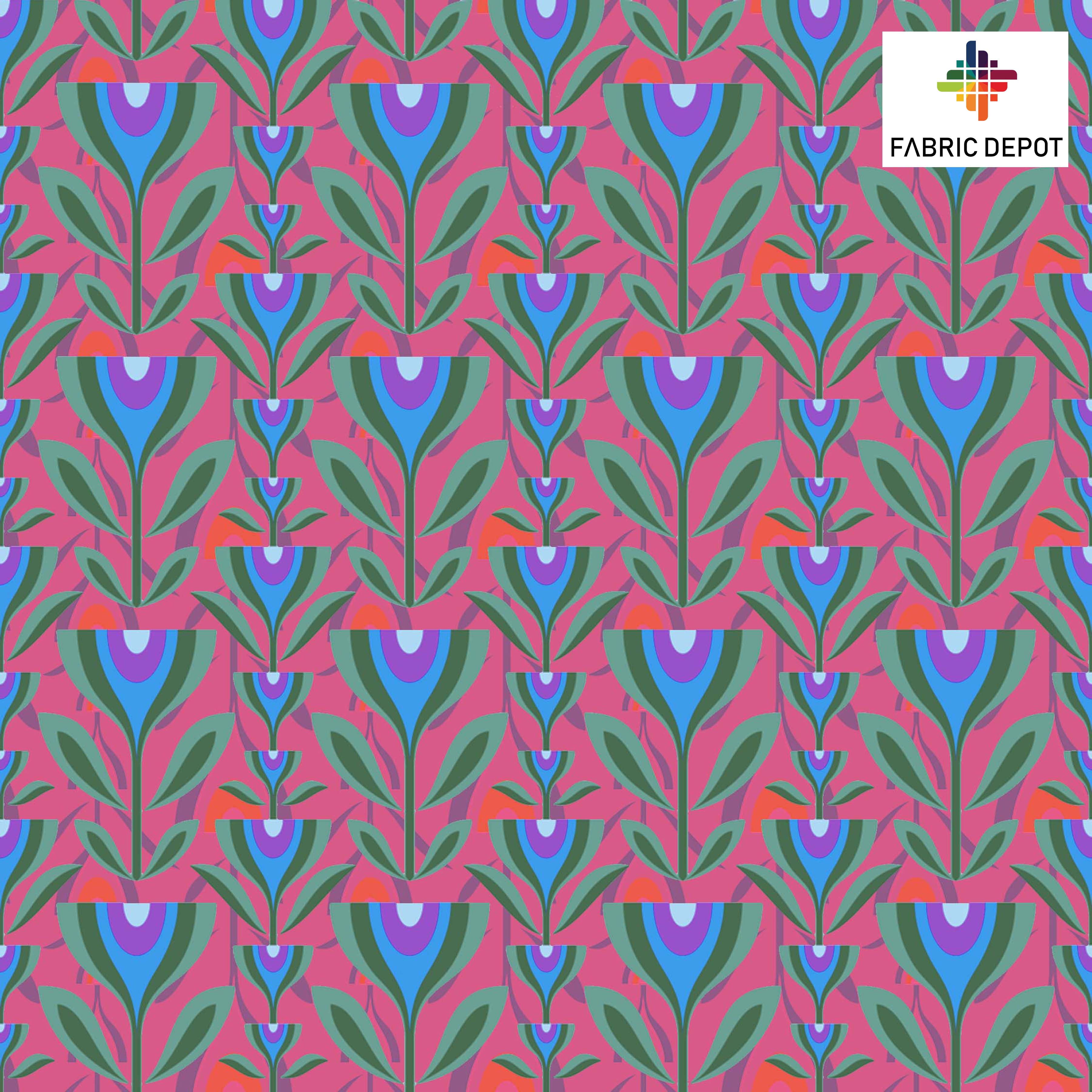 Pink And Green Egyptian Flower Print