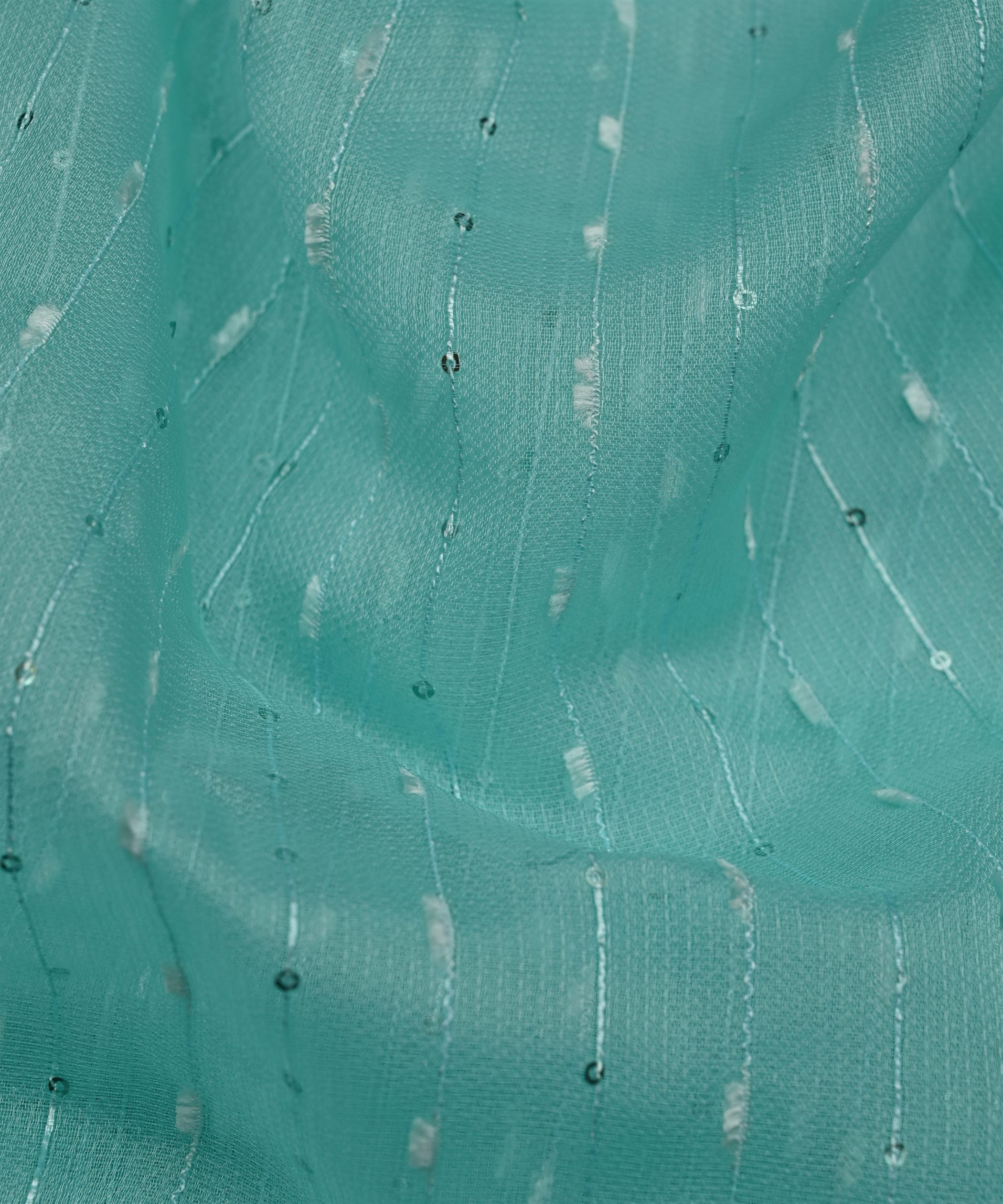 Aqua Blue Semi Net Fabric with Thread Sequin Lining