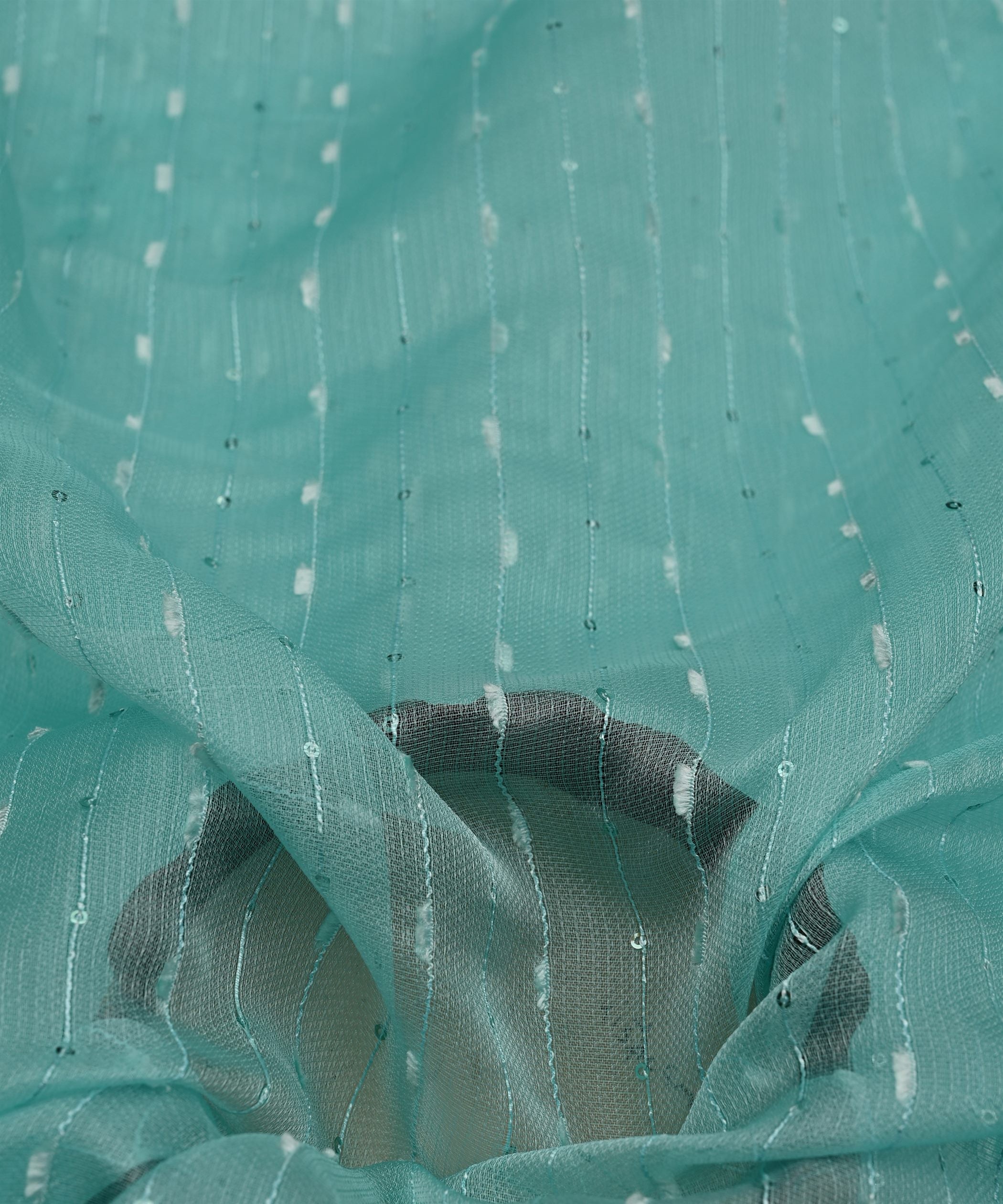 Aqua Blue Semi Net Fabric with Thread Sequin Lining