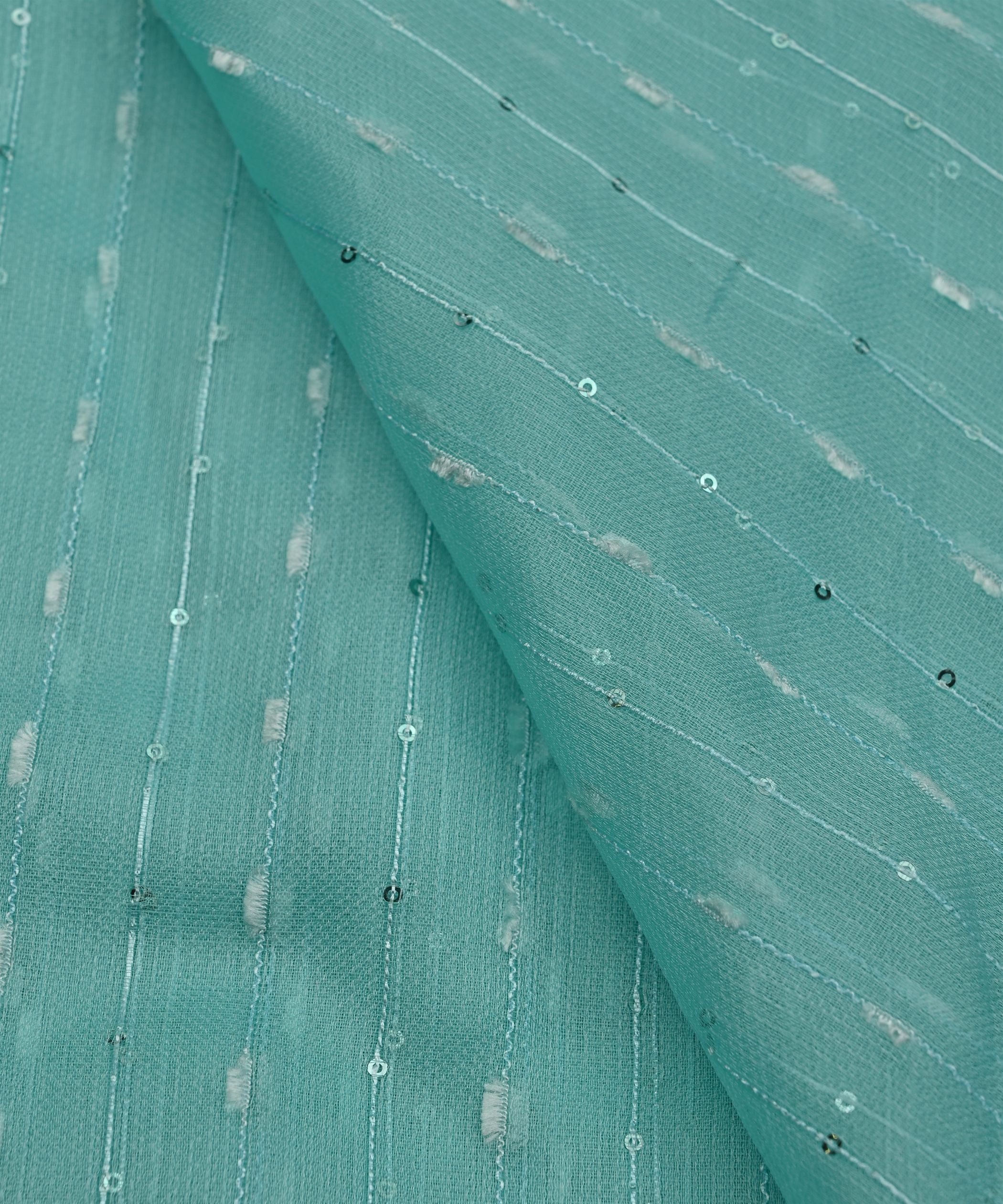 Aqua Blue Semi Net Fabric with Thread Sequin Lining