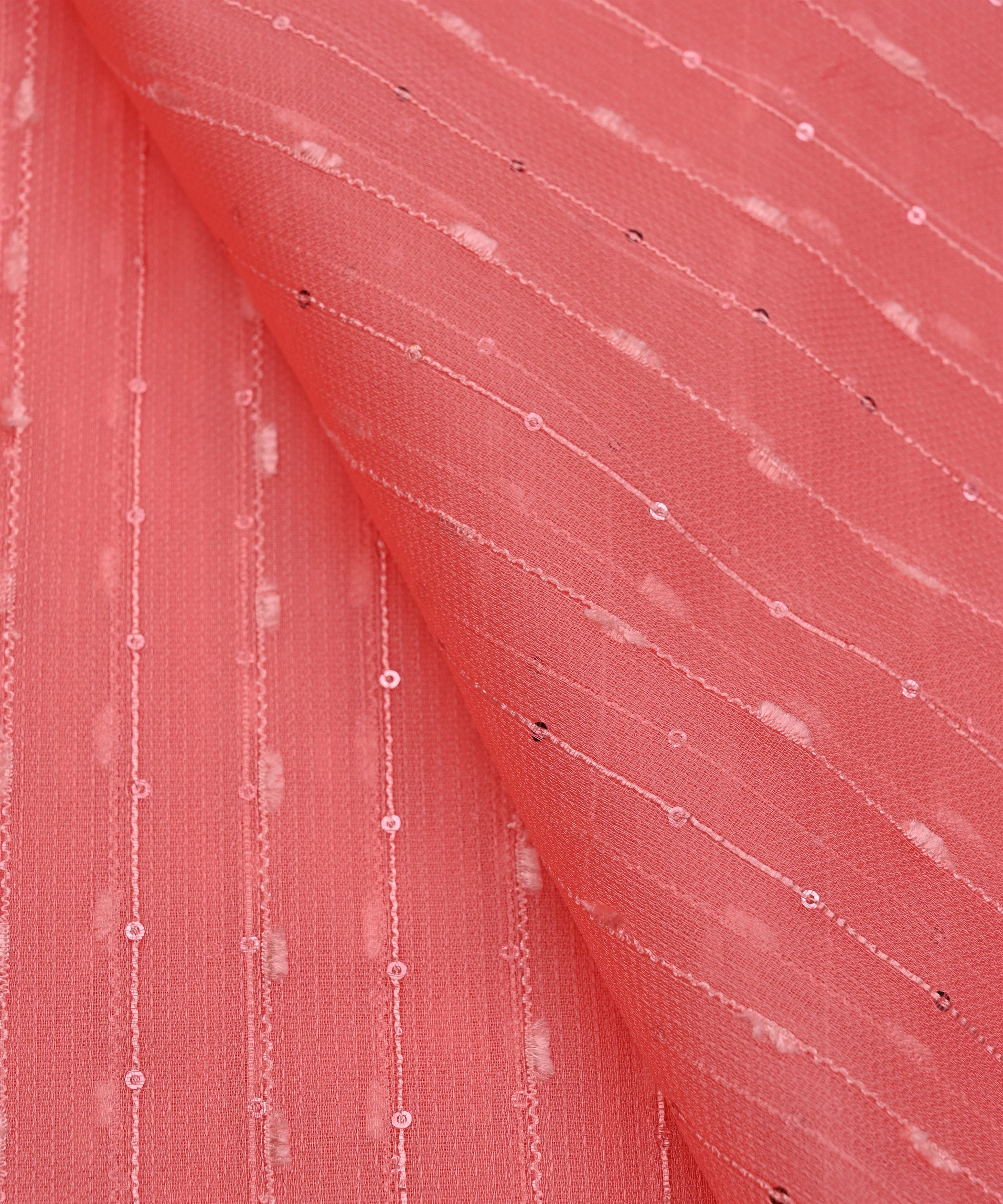 Coral Semi Net Fabric with Thread Sequin Lining