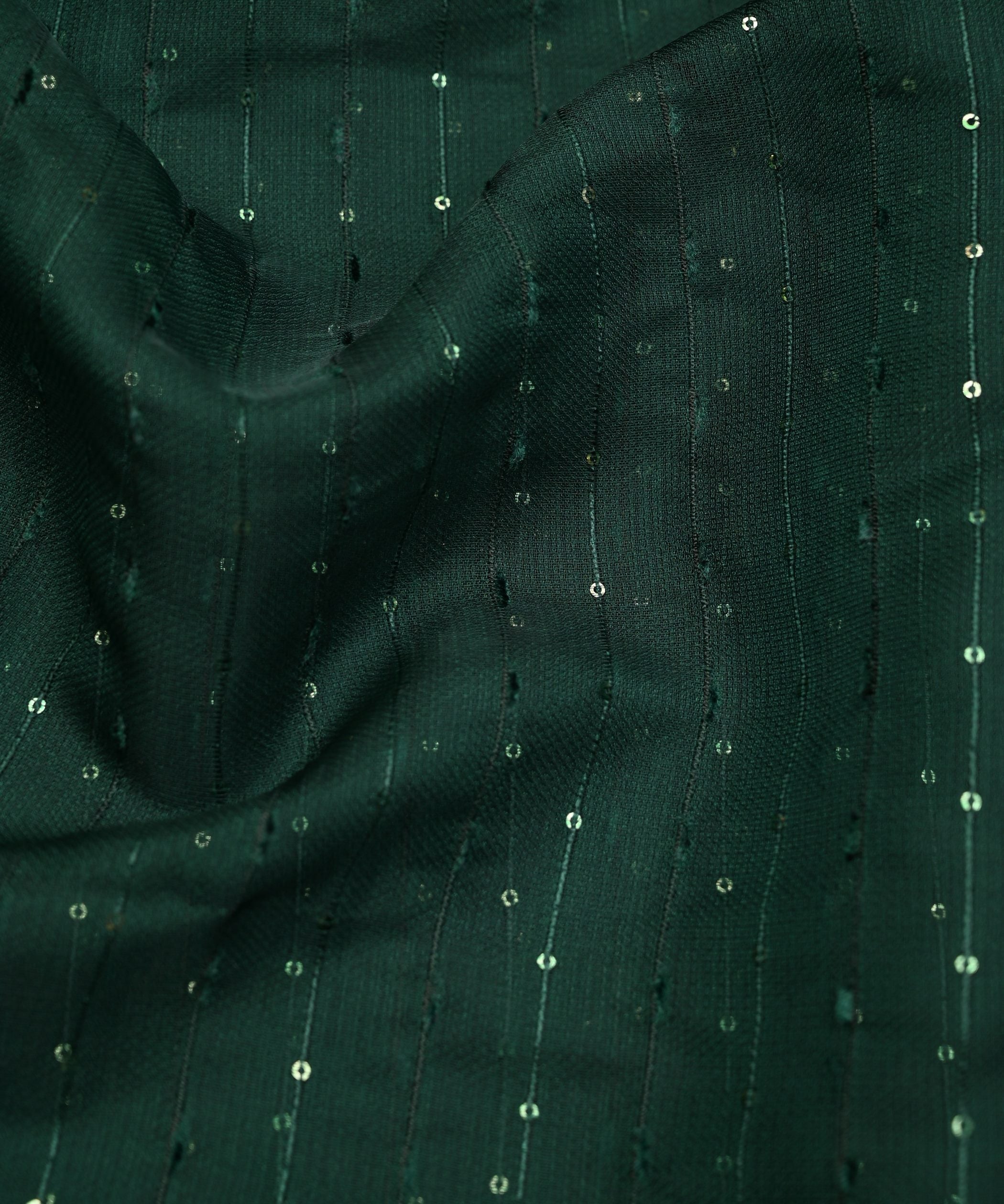 Dark Green Semi Net Fabric with Thread Sequin Lining