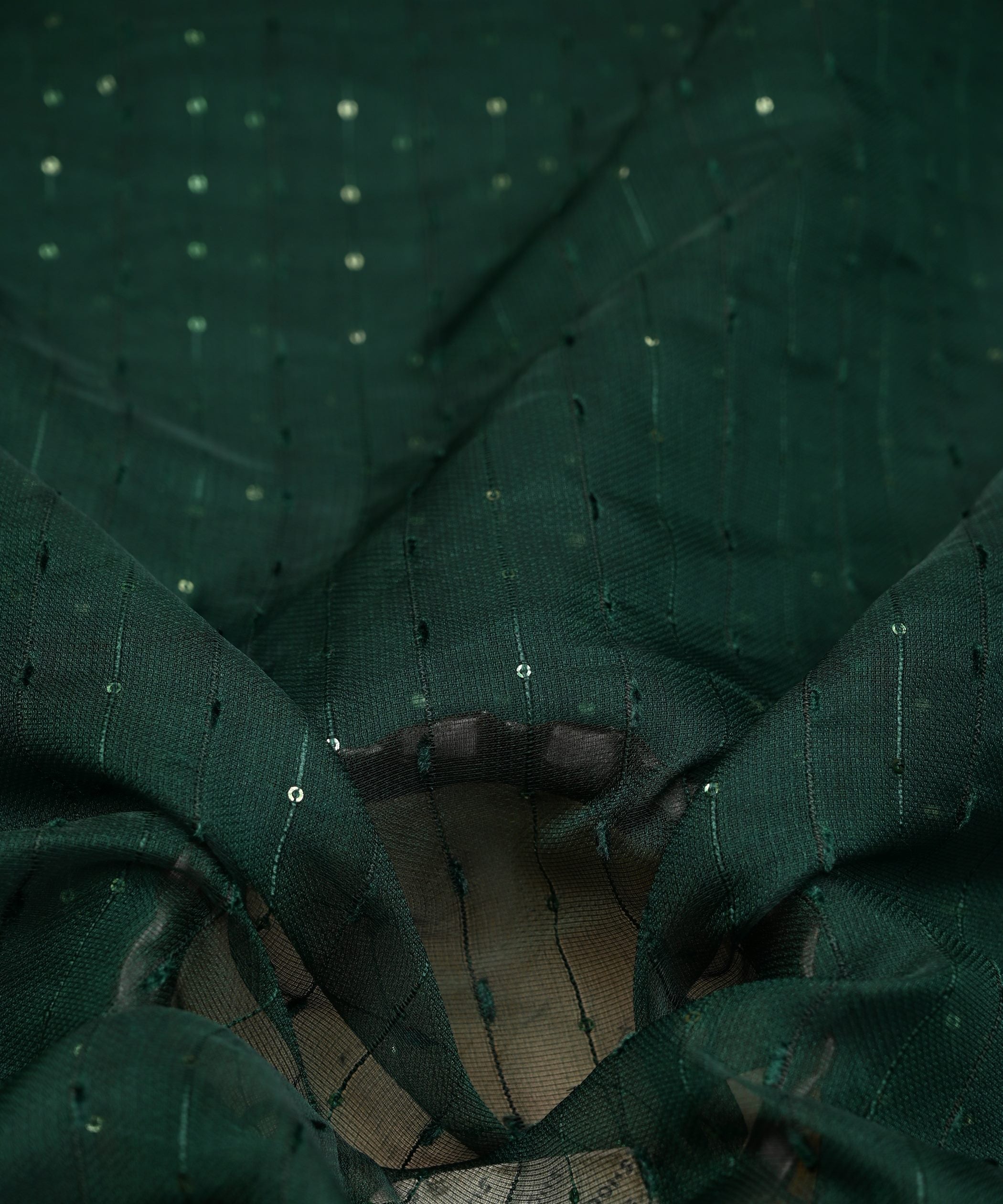 Dark Green Semi Net Fabric with Thread Sequin Lining