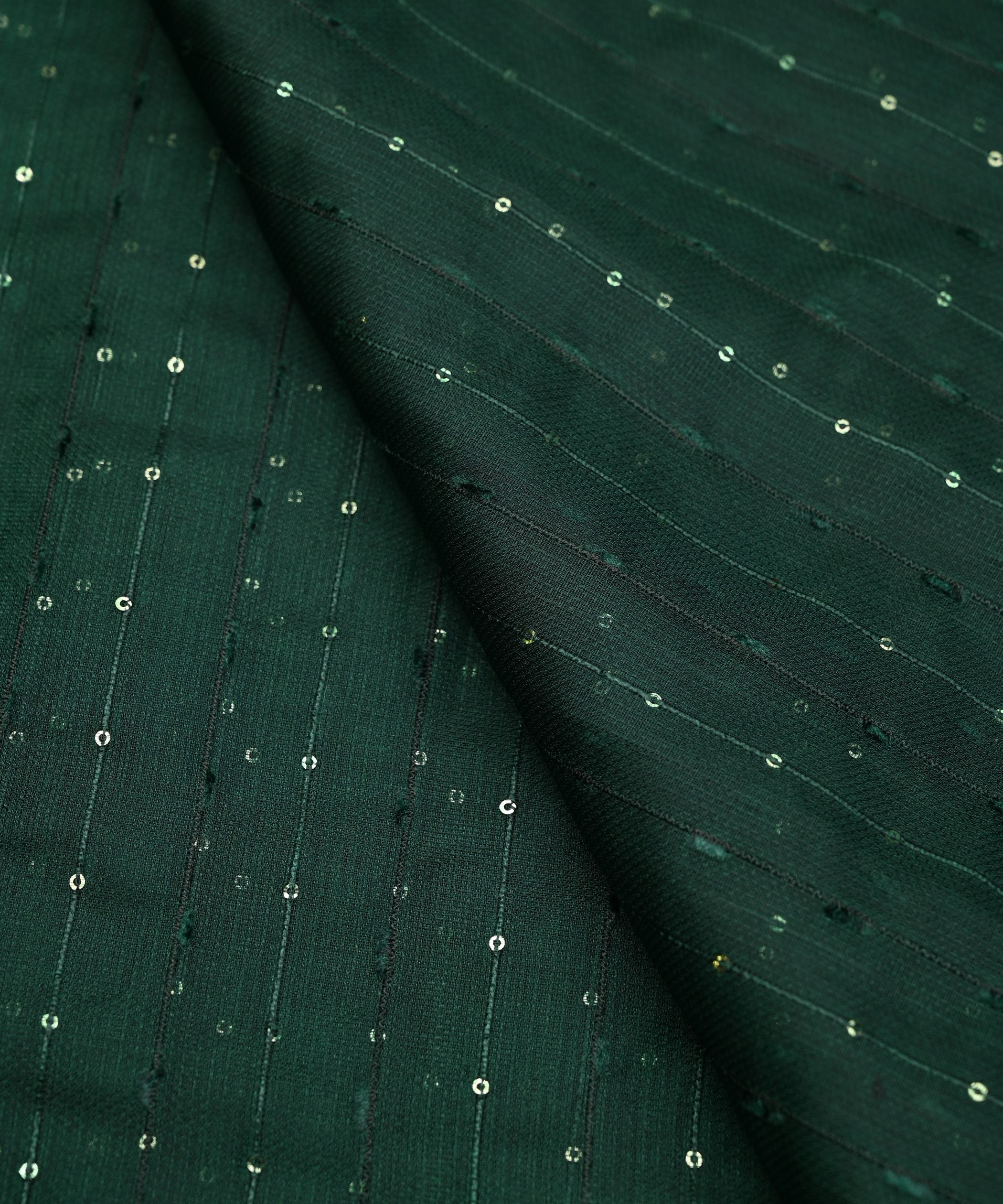 Dark Green Semi Net Fabric with Thread Sequin Lining Fabric Depot Dark Green Semi Net Fabric with Thread Sequin Lining Fabric Depot