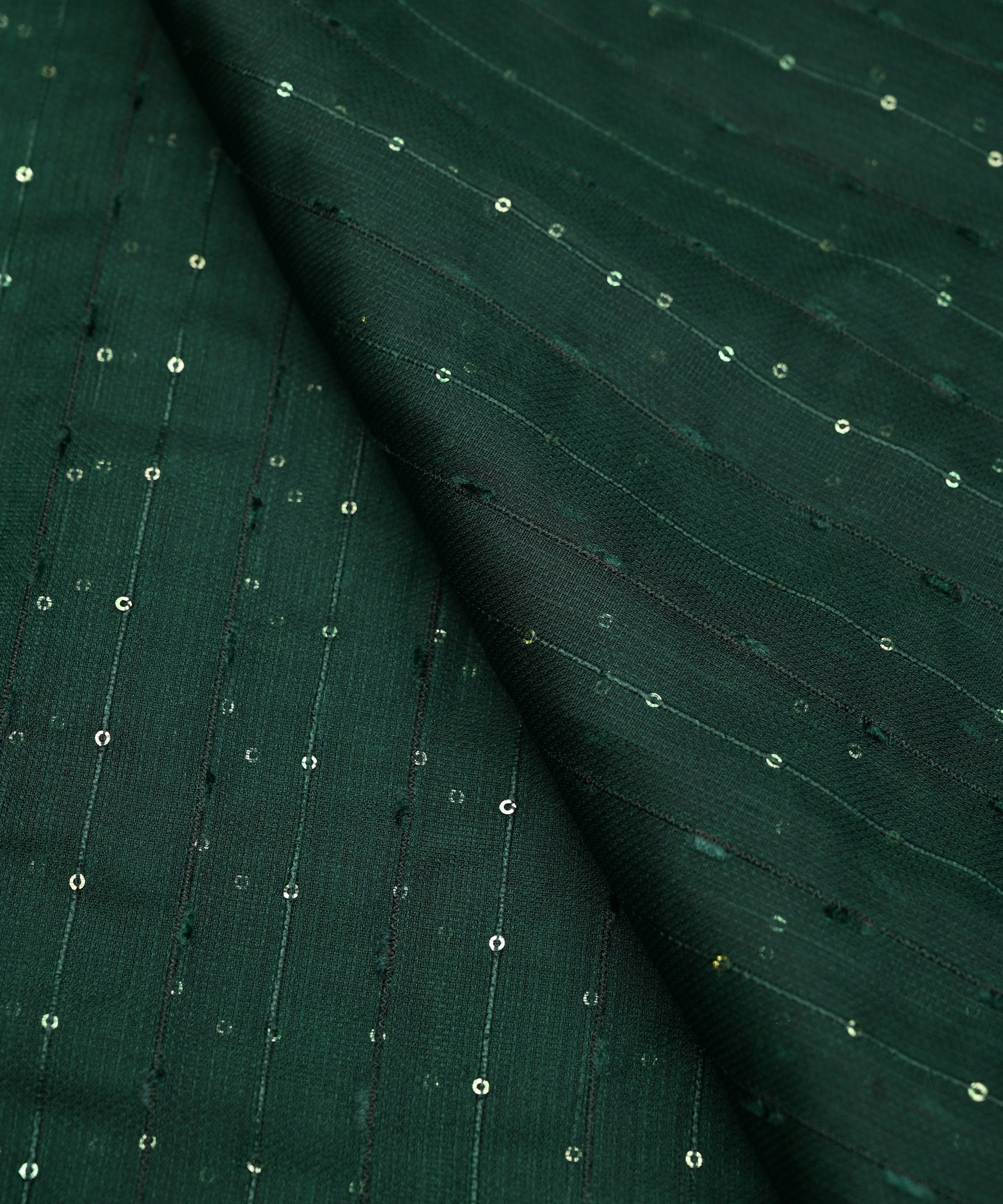 Dark Green Semi Net Fabric with Thread Sequin Lining