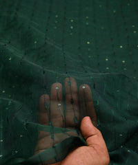 Dark Green Semi Net Fabric with Thread Sequin Lining