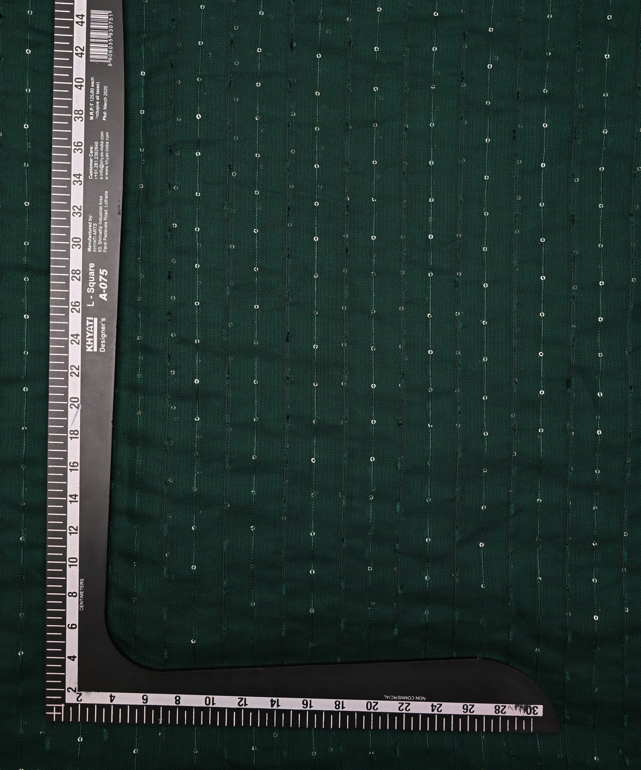 Dark Green Semi Net Fabric with Thread Sequin Lining