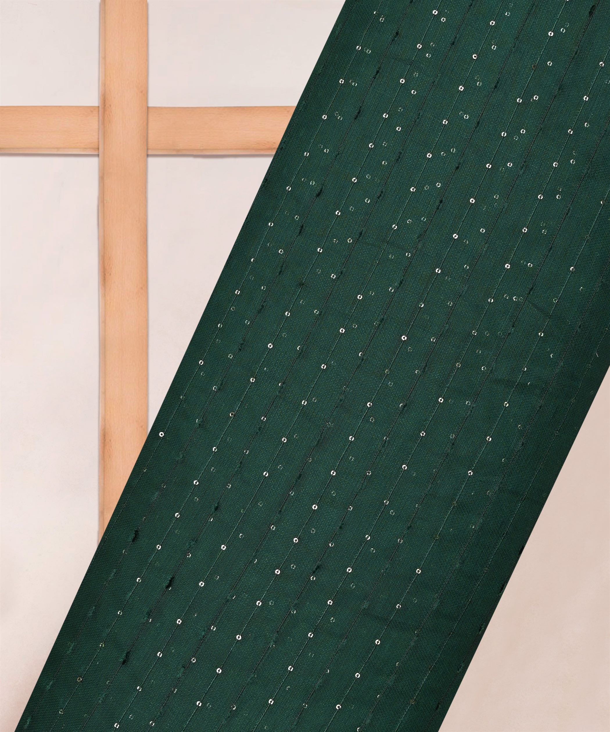 Dark Green Semi Net Fabric with Thread Sequin Lining