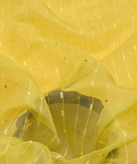 Lemon Yellow Semi Net Fabric with Thread Sequin Lining