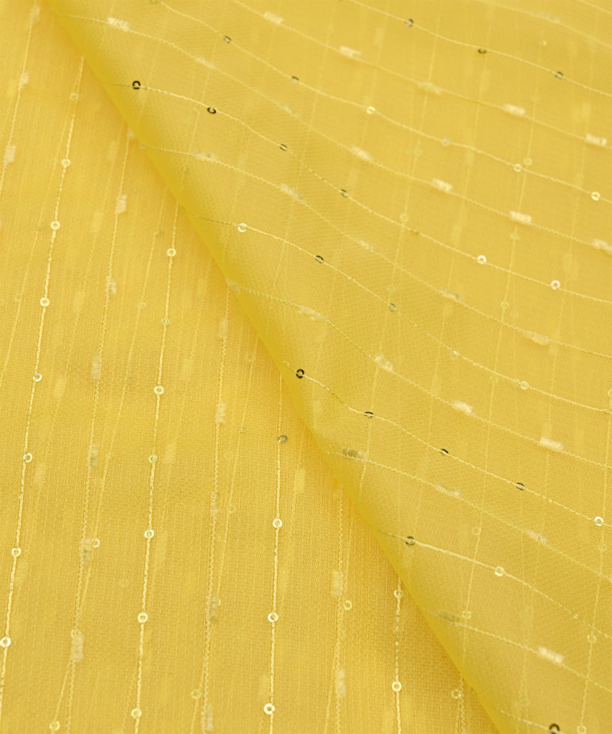 Lemon Yellow Semi Net Fabric with Thread Sequin Lining