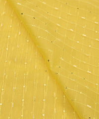 Lemon Yellow Semi Net Fabric with Thread Sequin Lining
