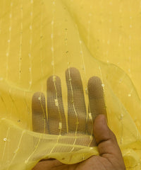 Lemon Yellow Semi Net Fabric with Thread Sequin Lining