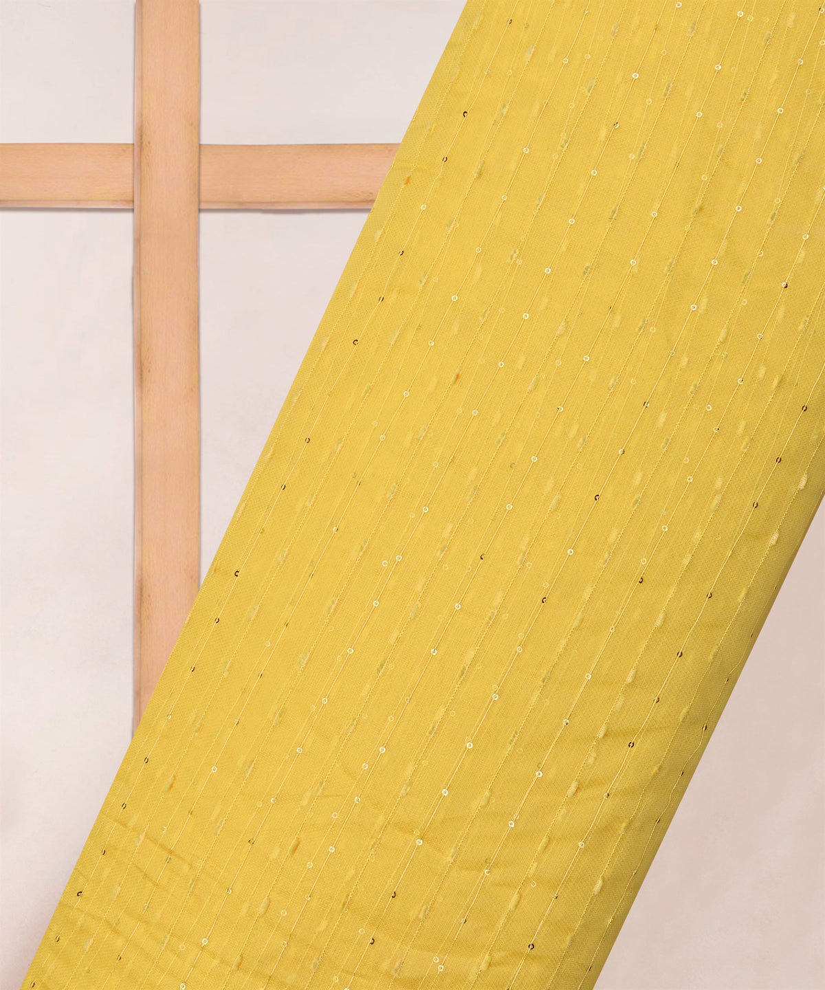Lemon Yellow Semi Net Fabric with Thread Sequin Lining