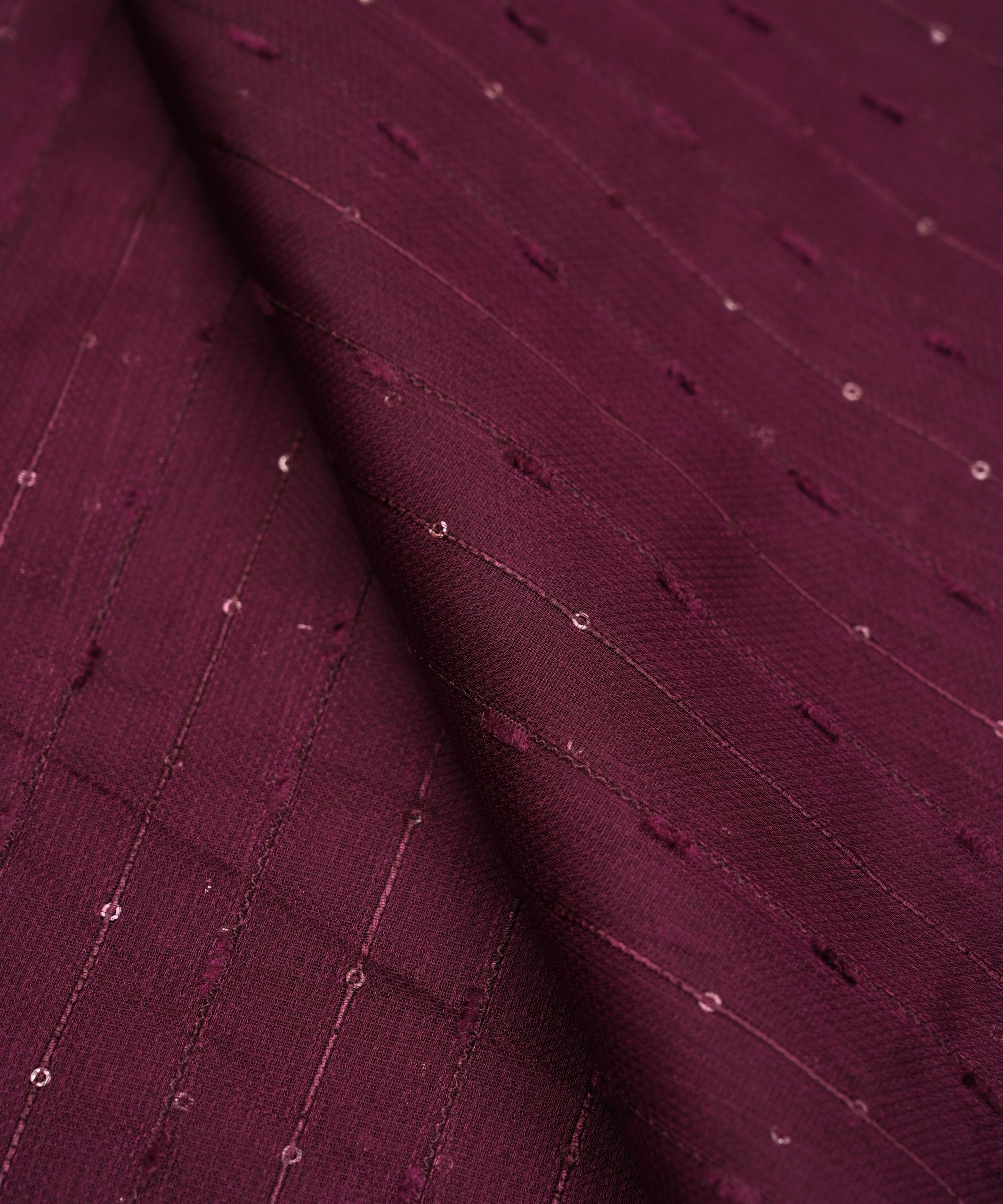 Wine Semi Net Fabric with Thread Sequin Lining