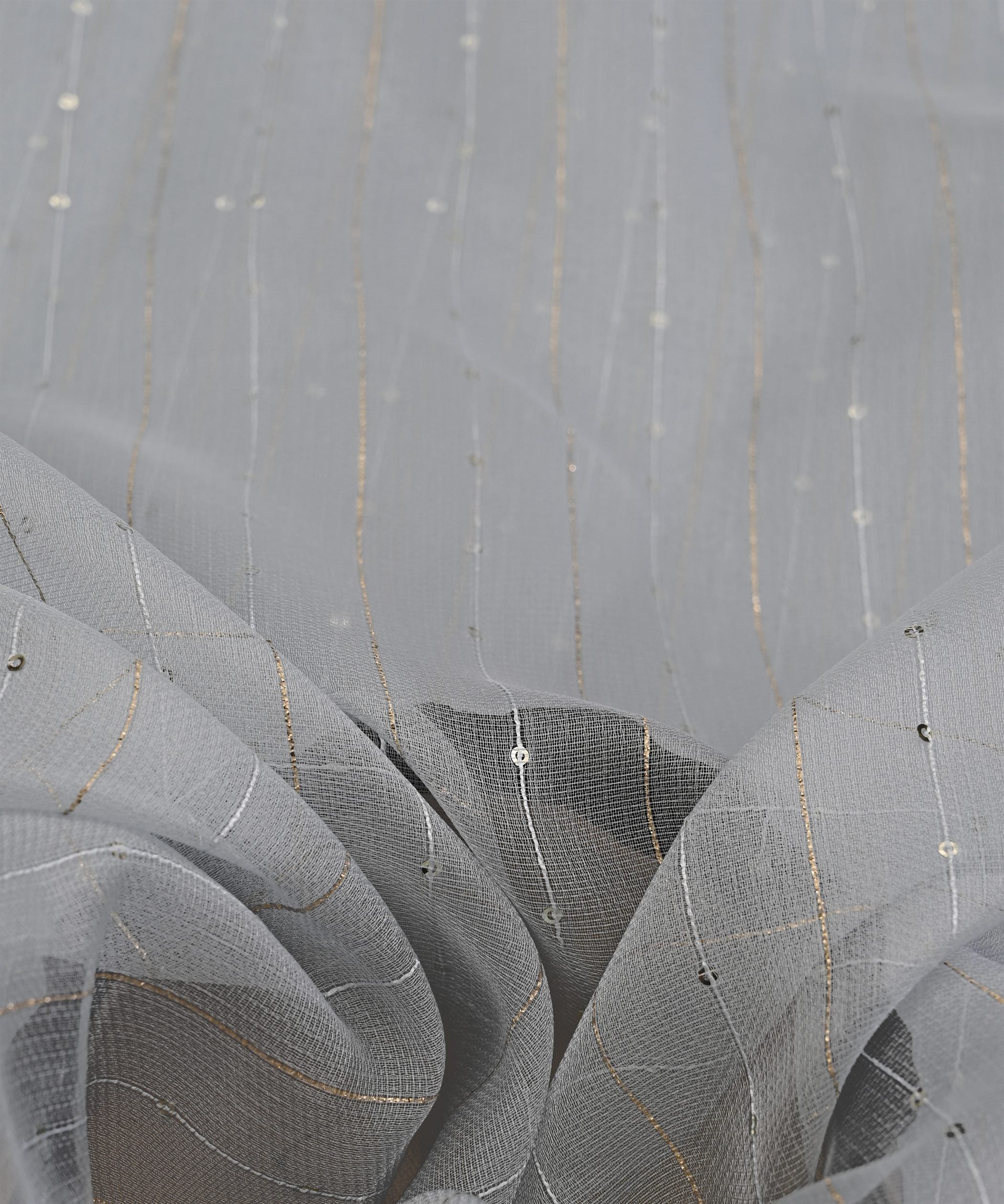 Grey Semi Net Fabric with Zari Sequin lining