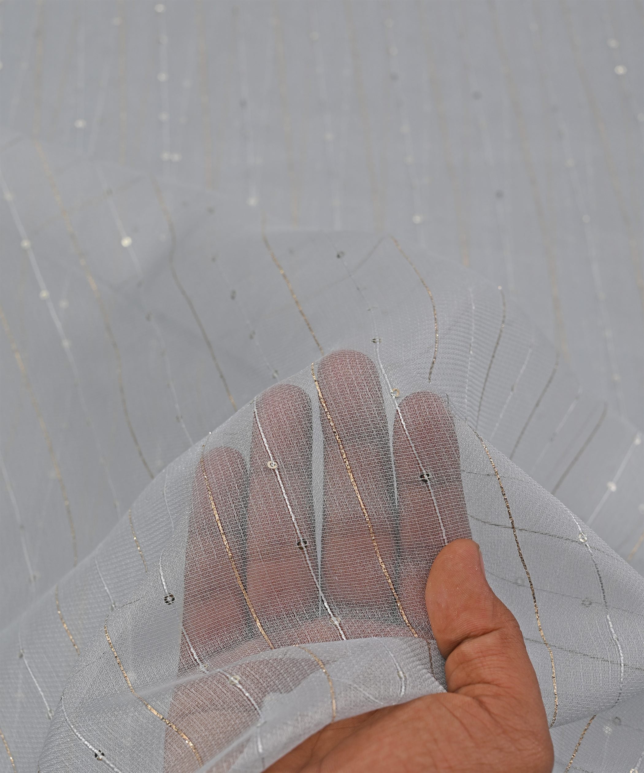 Grey Semi Net Fabric with Zari Sequin lining
