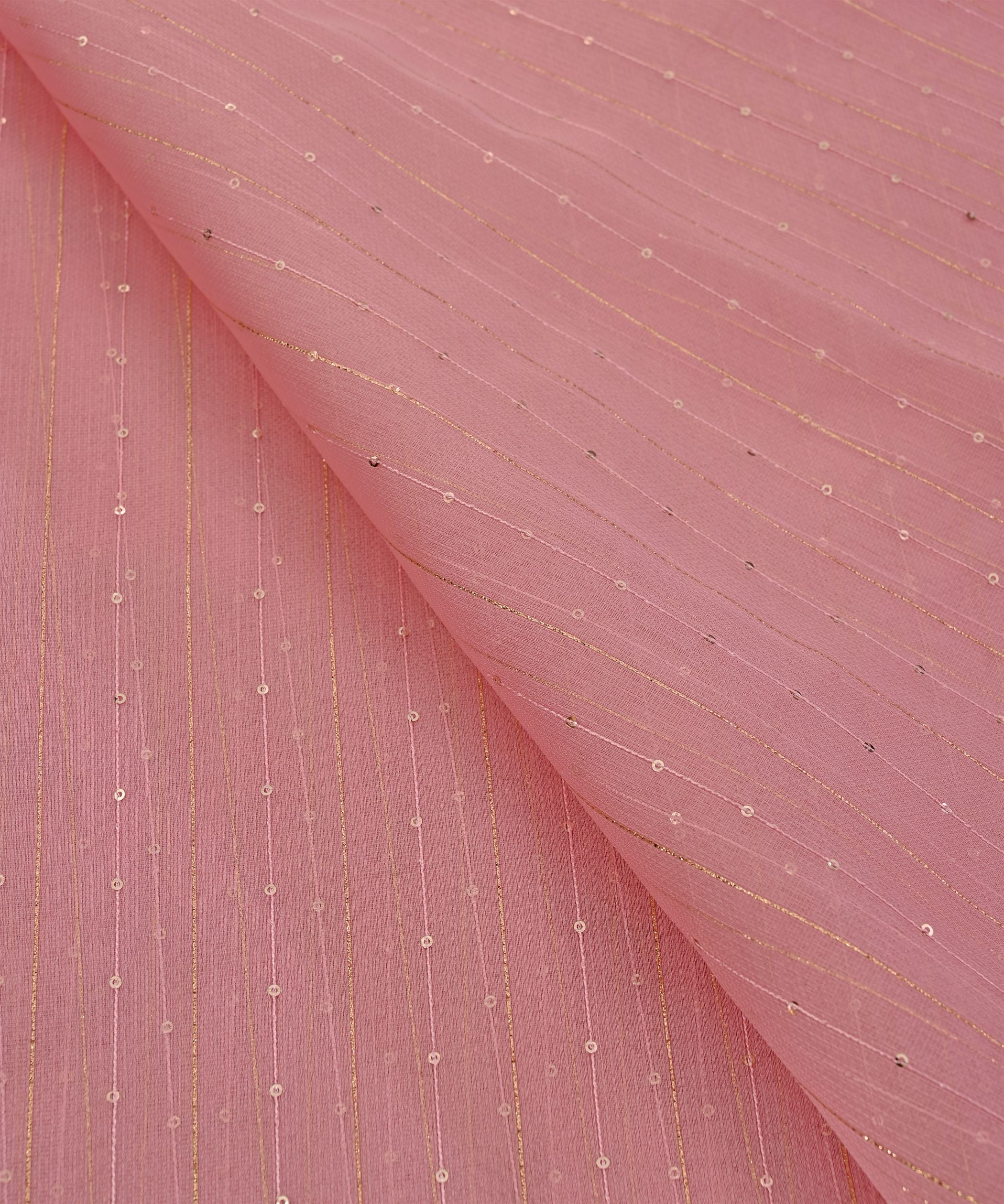 Peach Semi Net Fabric with Zari Sequin lining