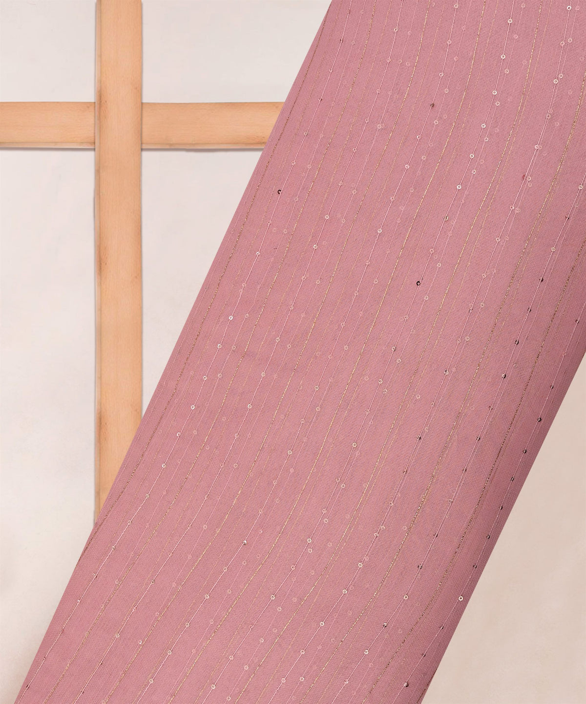 Peach Semi Net Fabric with Zari Sequin lining