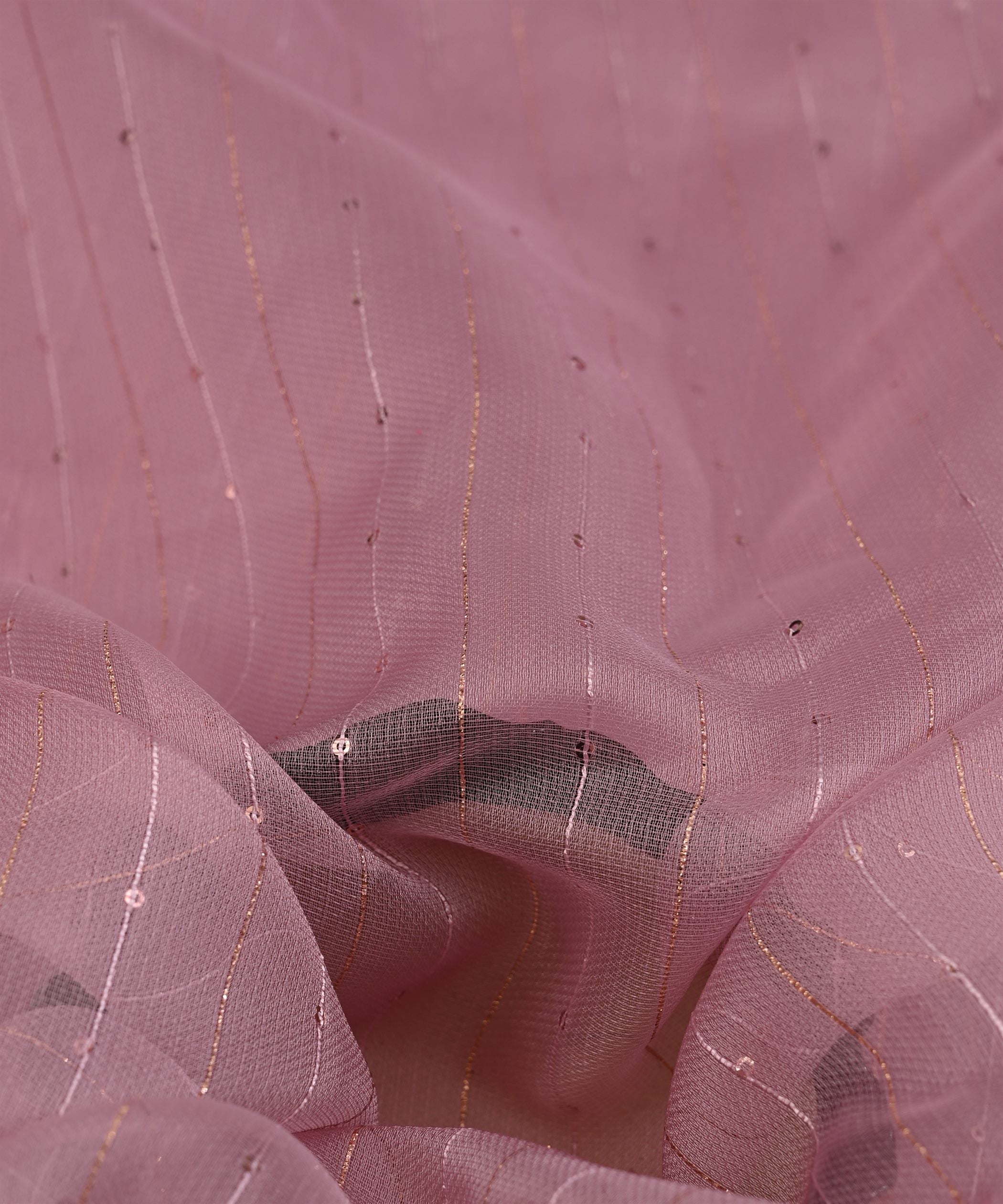 Pink Semi Net Fabric with Zari Sequin lining