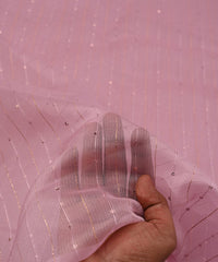 Pink Semi Net Fabric with Zari Sequin lining