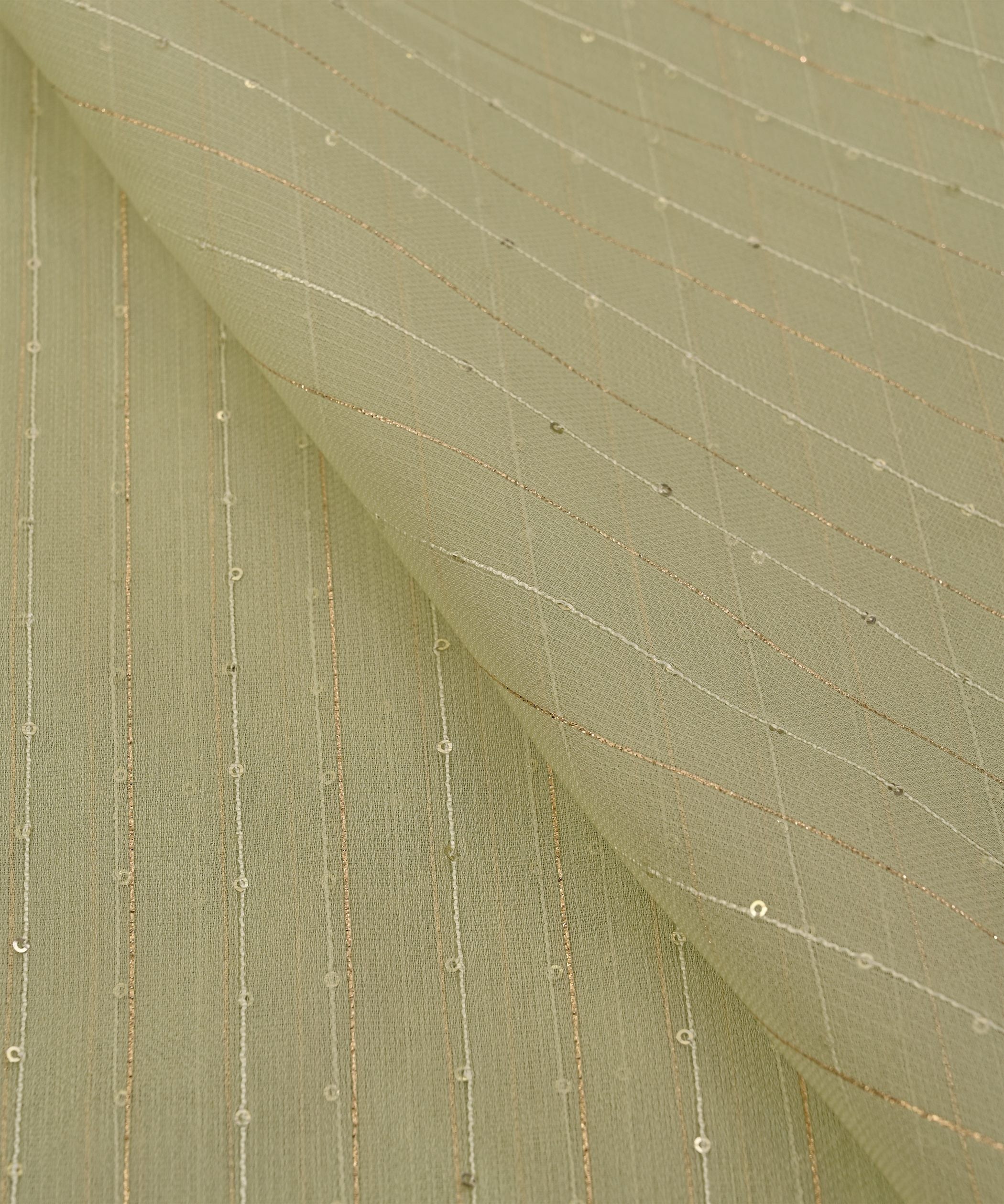 Pista Green Semi Net Fabric with Zari Sequin lining