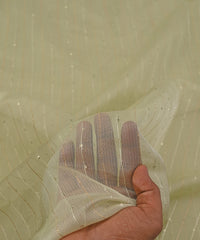 Pista Green Semi Net Fabric with Zari Sequin lining
