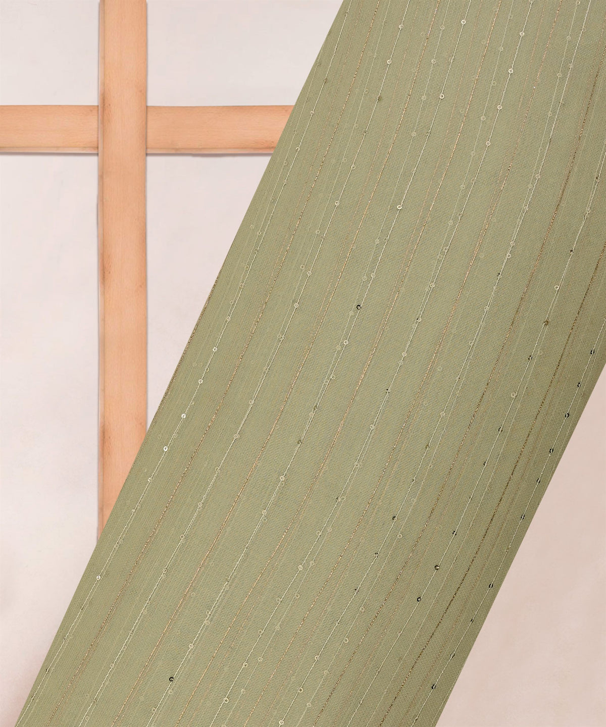 Pista Green Semi Net Fabric with Zari Sequin lining
