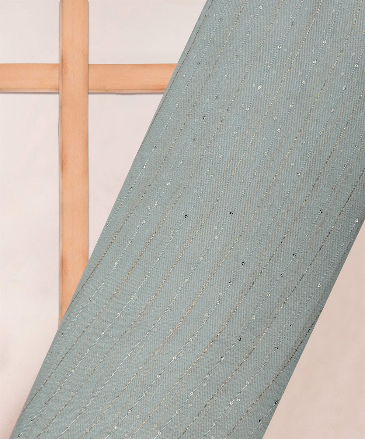 Sky Blue Semi Net Fabric with Zari Sequin lining