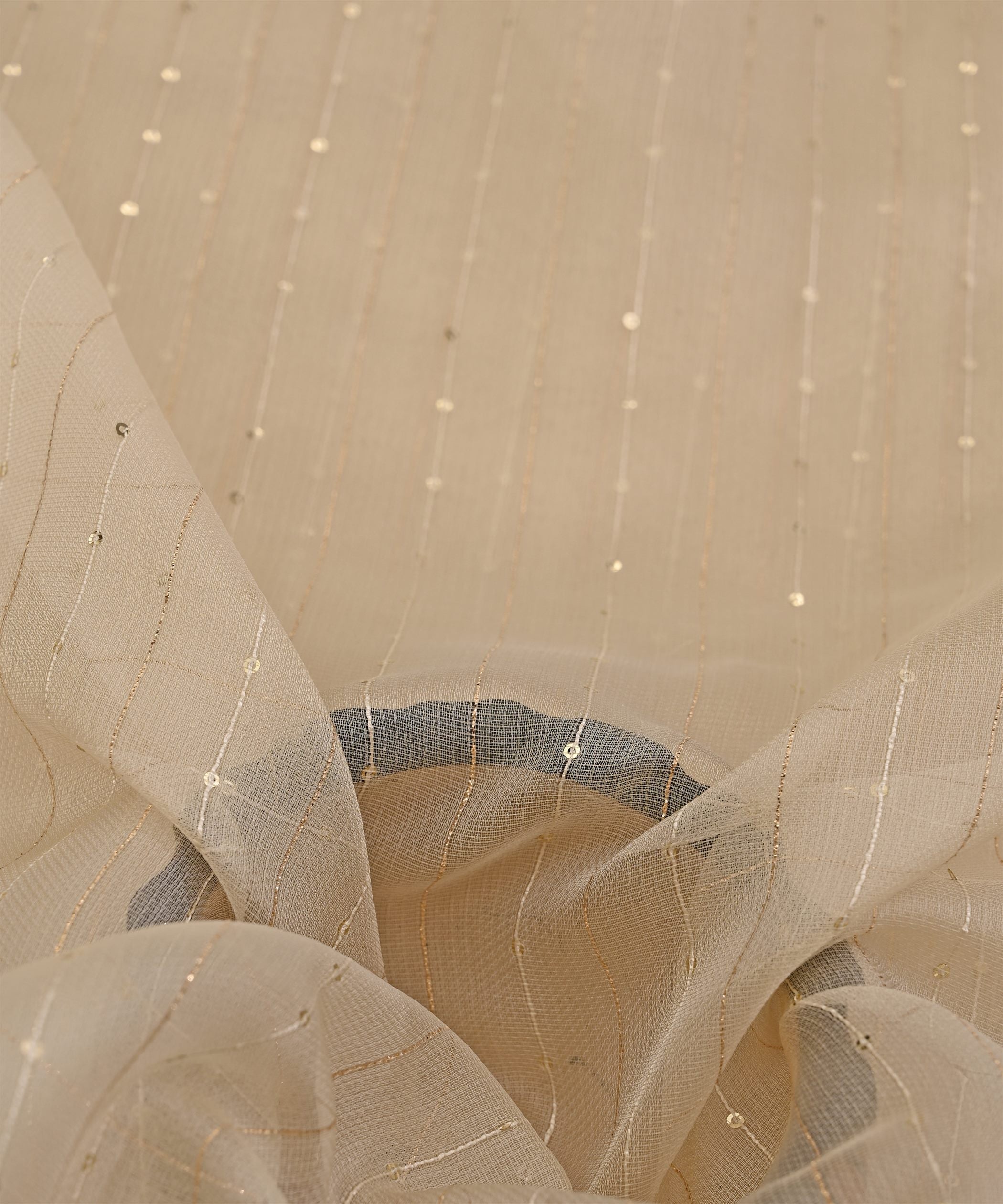 Beige Semi Net Fabric with Zari Sequin lining