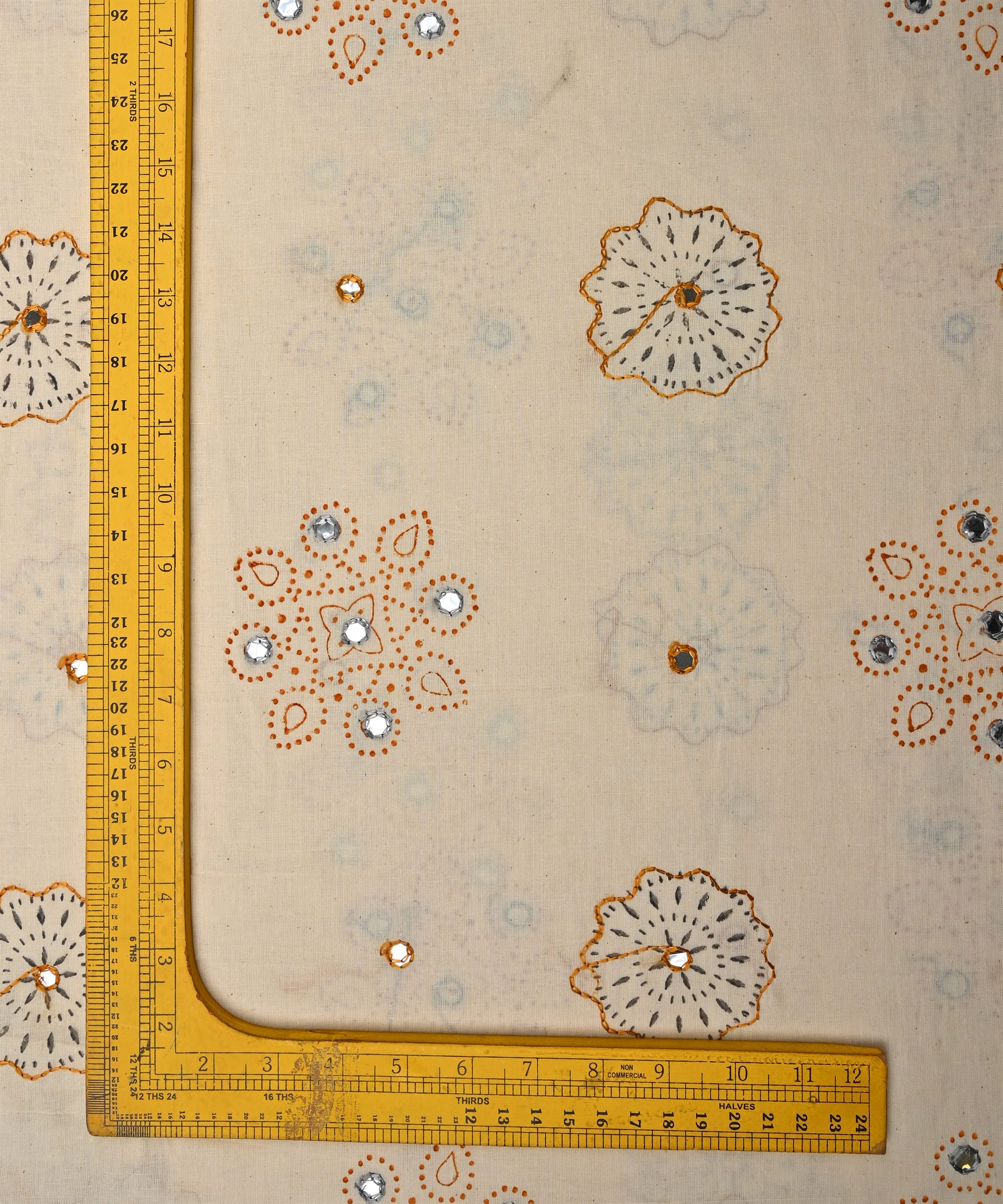 Rust batik Handblock printed Mal Cotton fabric  with mirror work