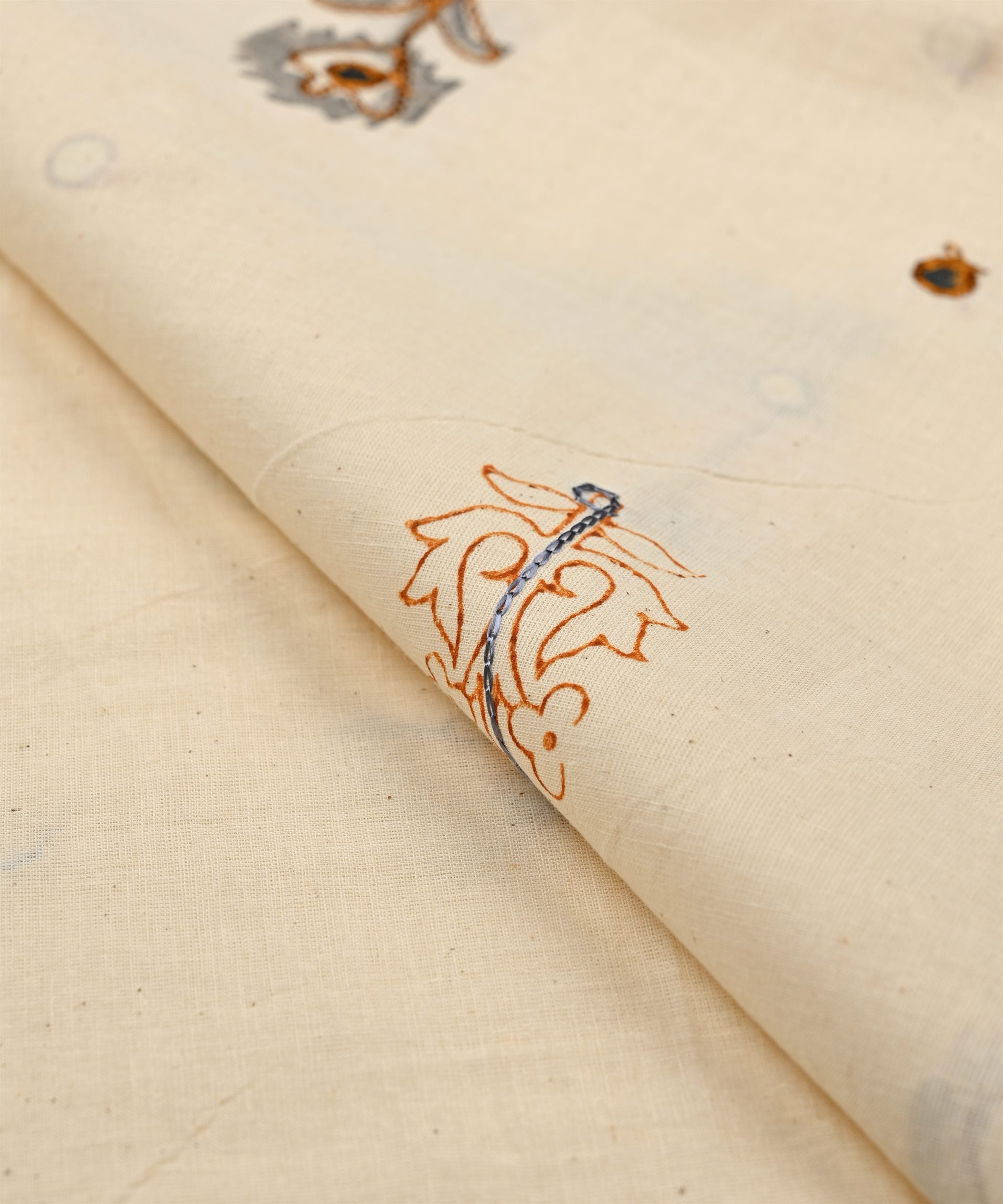 Rust  batik Handblock printed Mal Cotton fabric with mirror work