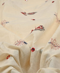 Maroon batik Handblock printed Mal Cotton fabric with gray embroidery and mirror work