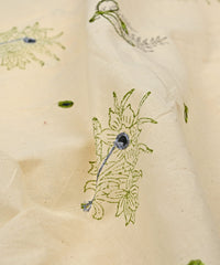 Green batik Handblock printed Mal Cotton fabric with grey embroidery and mirror work
