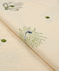 Green batik Handblock printed Mal Cotton fabric with grey embroidery and mirror work