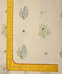Green batik Handblock printed Mal Cotton fabric with grey embroidery and mirror work