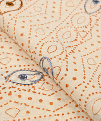 Brown printed Mal Cotton fabric with gray eye butta embroidery and  mirror work