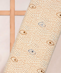 Brown printed Mal Cotton fabric with gray eye butta embroidery and  mirror work