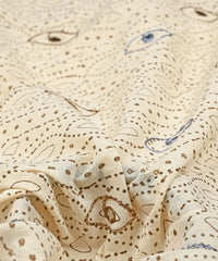 Olive green printed Mal Cotton fabric with gray eye butta embroidery and  mirror work