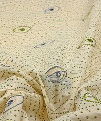 Green printed Mal Cotton fabric with gray embroidery and mirror work