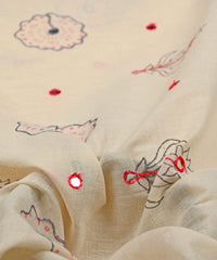 Pink batik Handblock printed Mal Cotton fabric with gray embroidery and mirror work